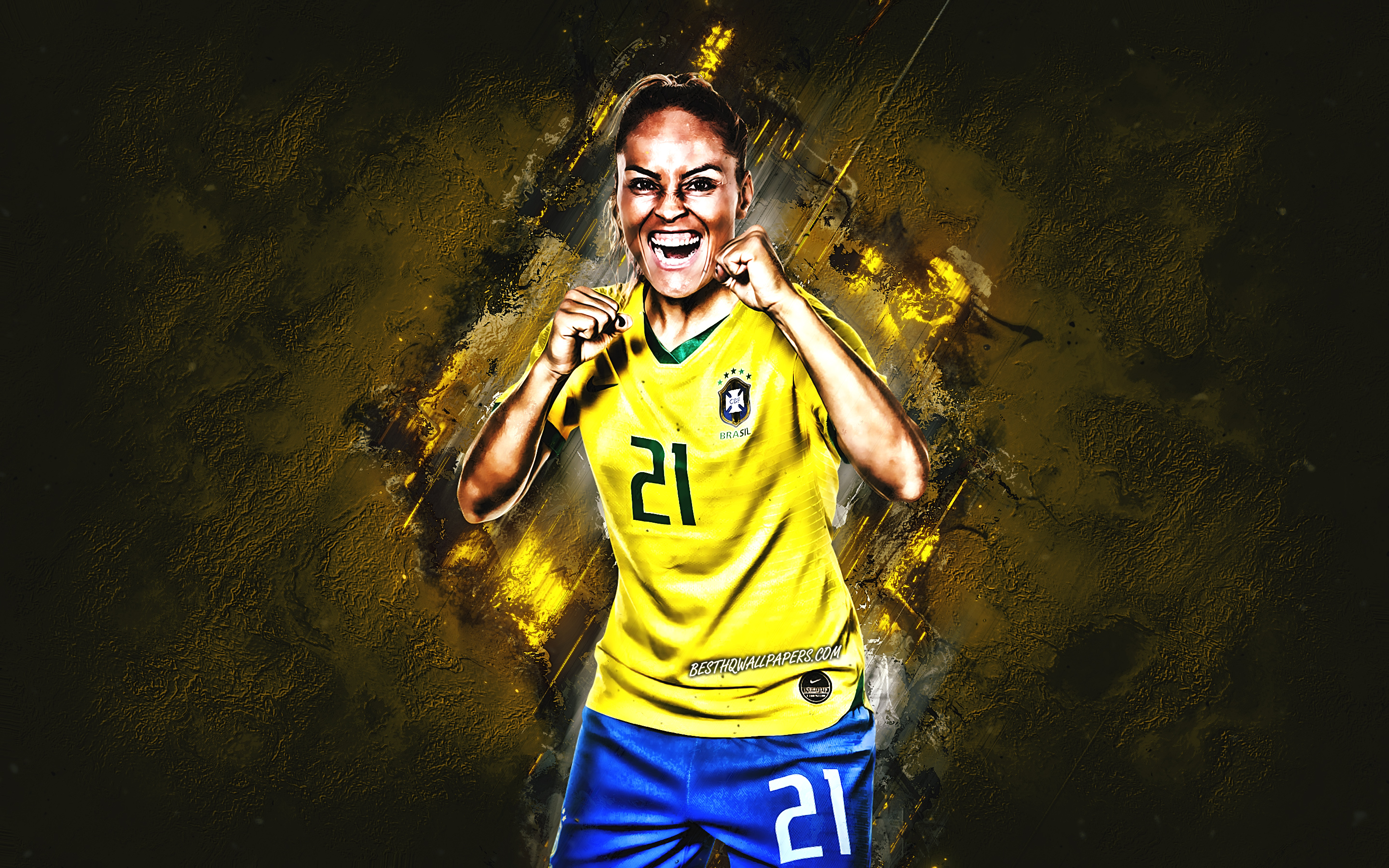 Download wallpaper Monica Hickmann Alves, Brazilian football player, portrait, Brazil womens national football team, Brazilian Football Confederation, Brazil for desktop with resolution 2880x1800. High Quality HD picture wallpaper