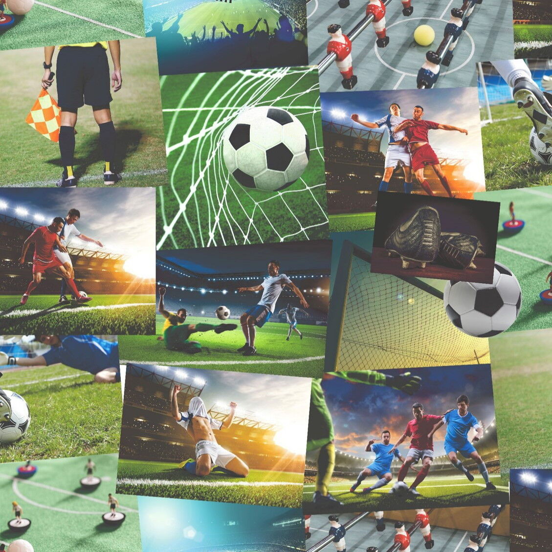 Fine Decor Novelty Football Soccer Collage Kids Boys Wallpaper 10m FD41915
