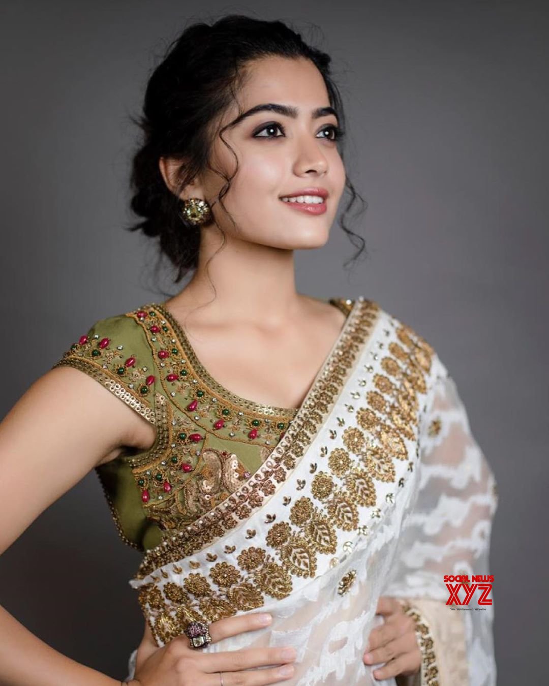 Actress Rashmika Mandanna Cute New Stills In A Saree News XYZ