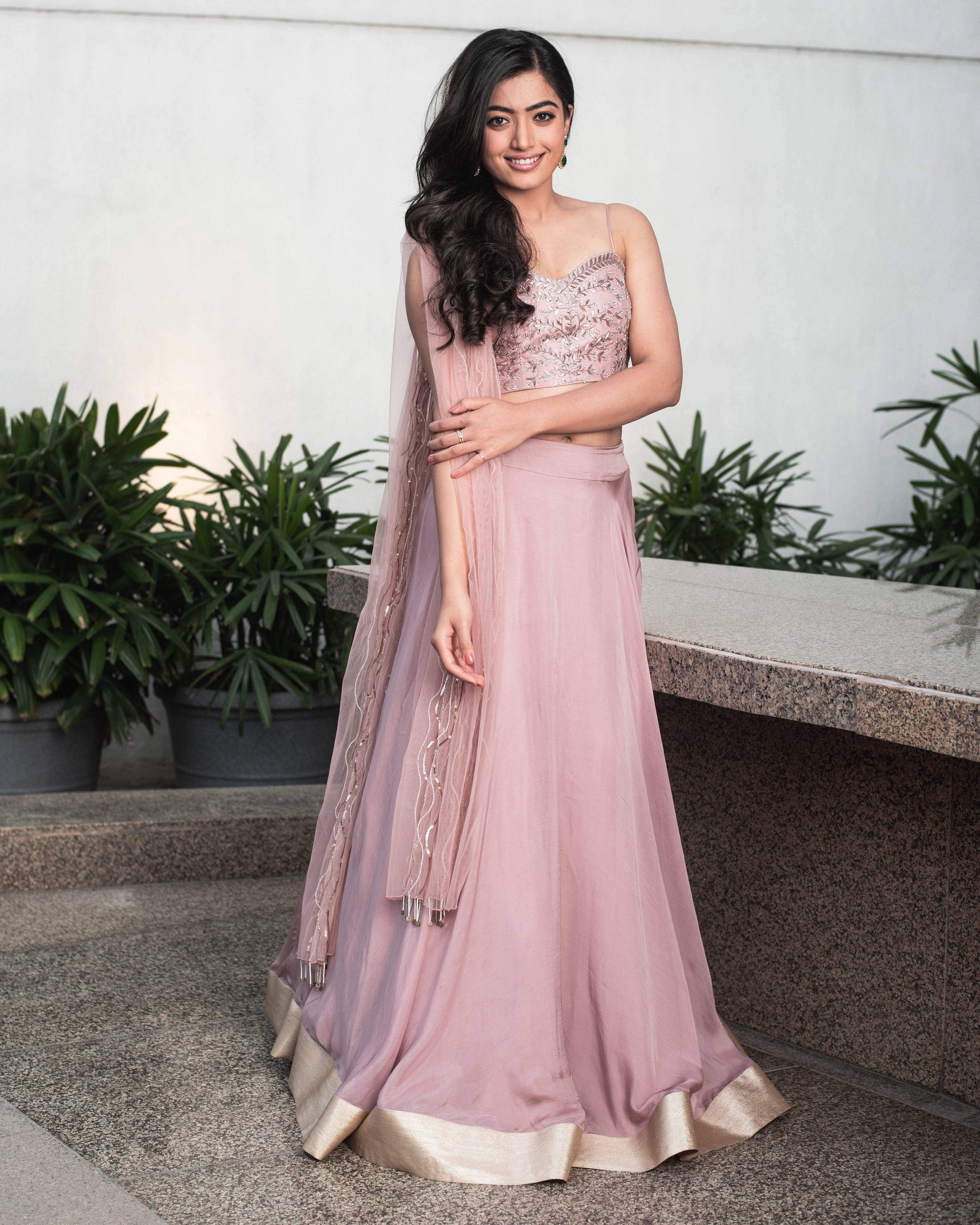 Download Rashmika Mandanna HD Pink Dress Wallpaper