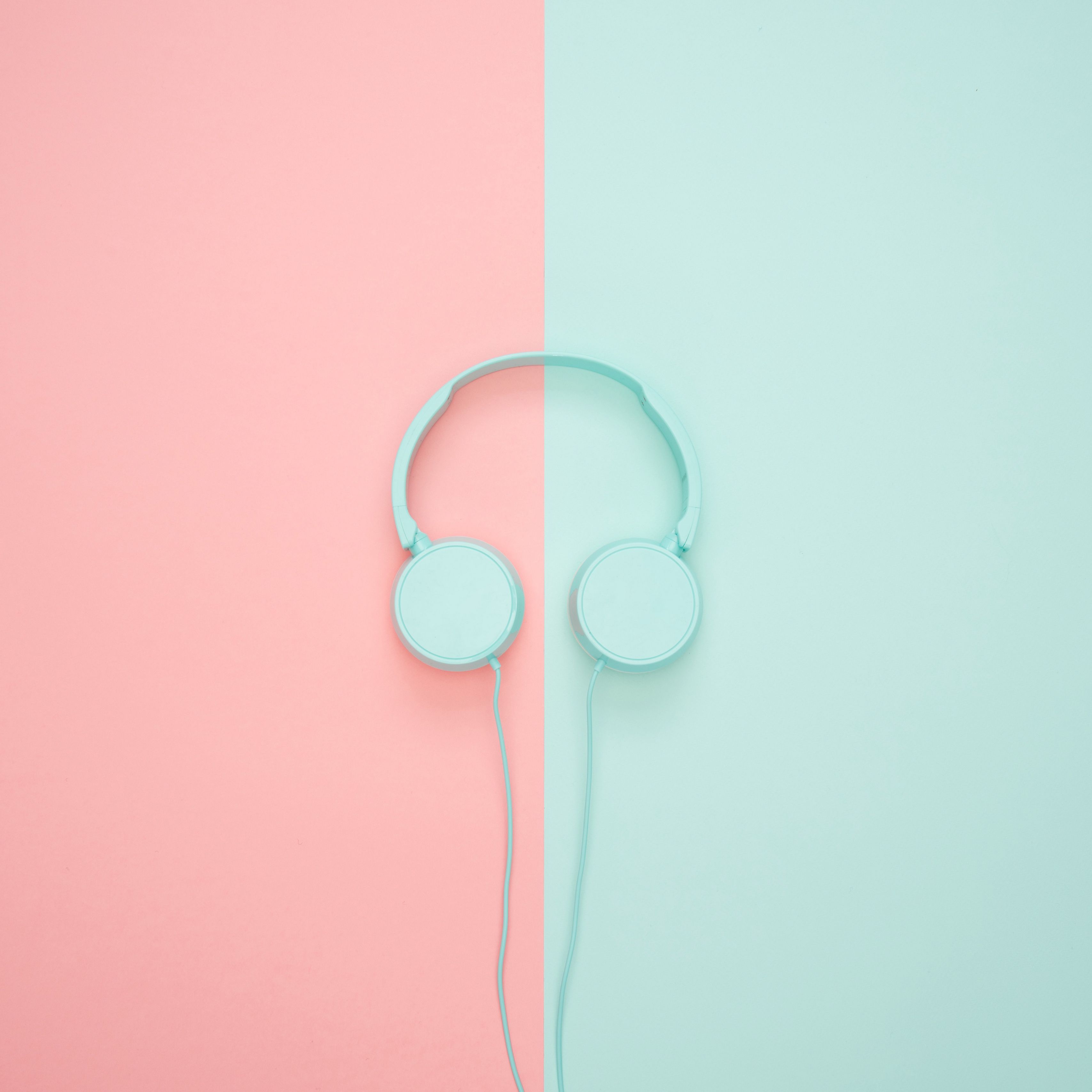Download wallpaper 3415x3415 headphones, minimalism, pastel, pink ipad pro 12.9 retina for parallax HD background