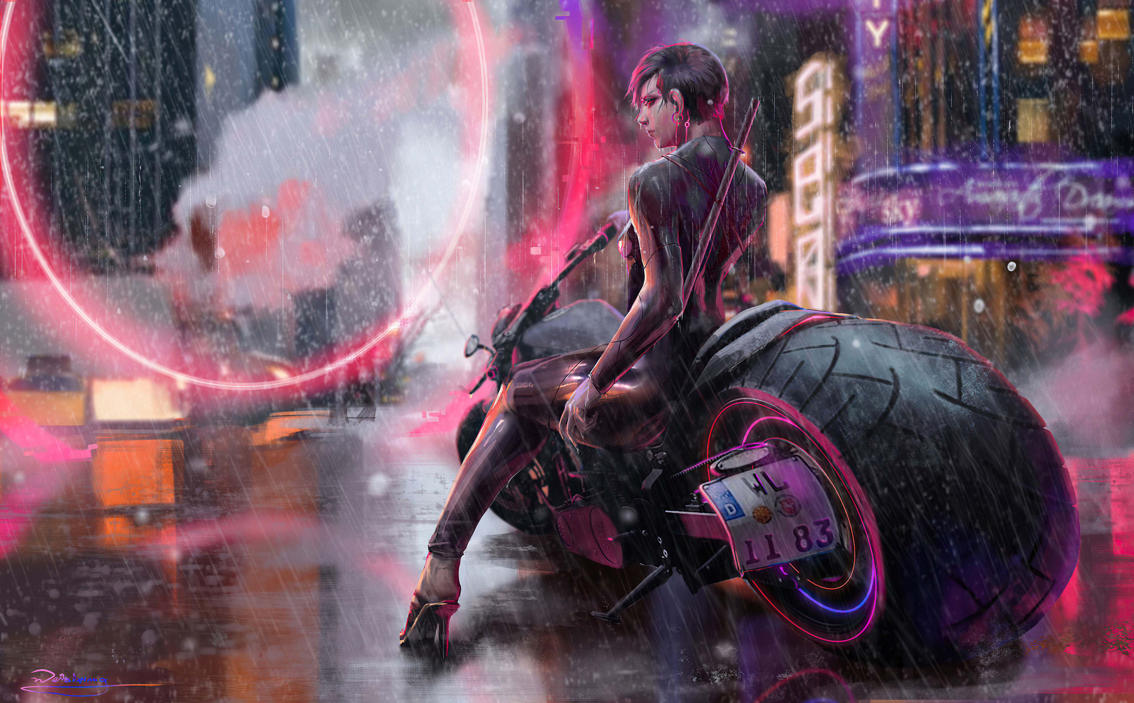 Cyberpunk Futuristic Girl Motorcycle Woman HD WALL