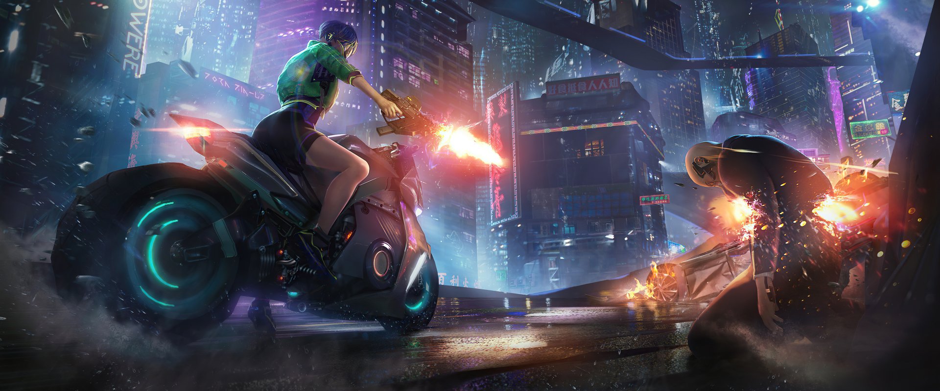 Cyberpunk Futuristic Girl Motorcycle Weapon HD Wallpaper For Your XFCE Desktop