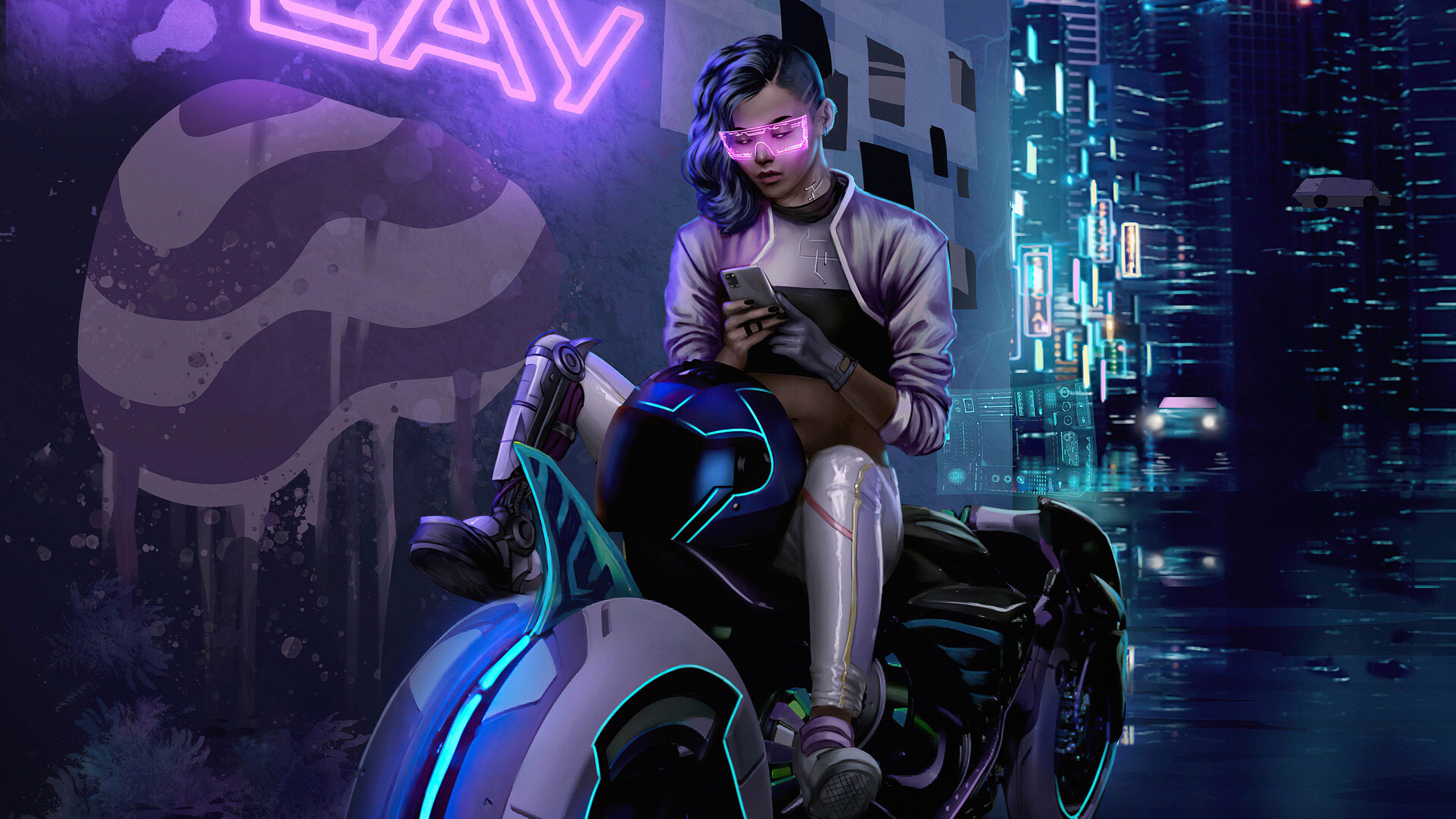 Cyberpunk Bike Girl Texting Phone 4k Cyberpunk Bike Girl Texting Phone 4k wallpaper. Cyberpunk, Cyberpunk girl, Anime motorcycle