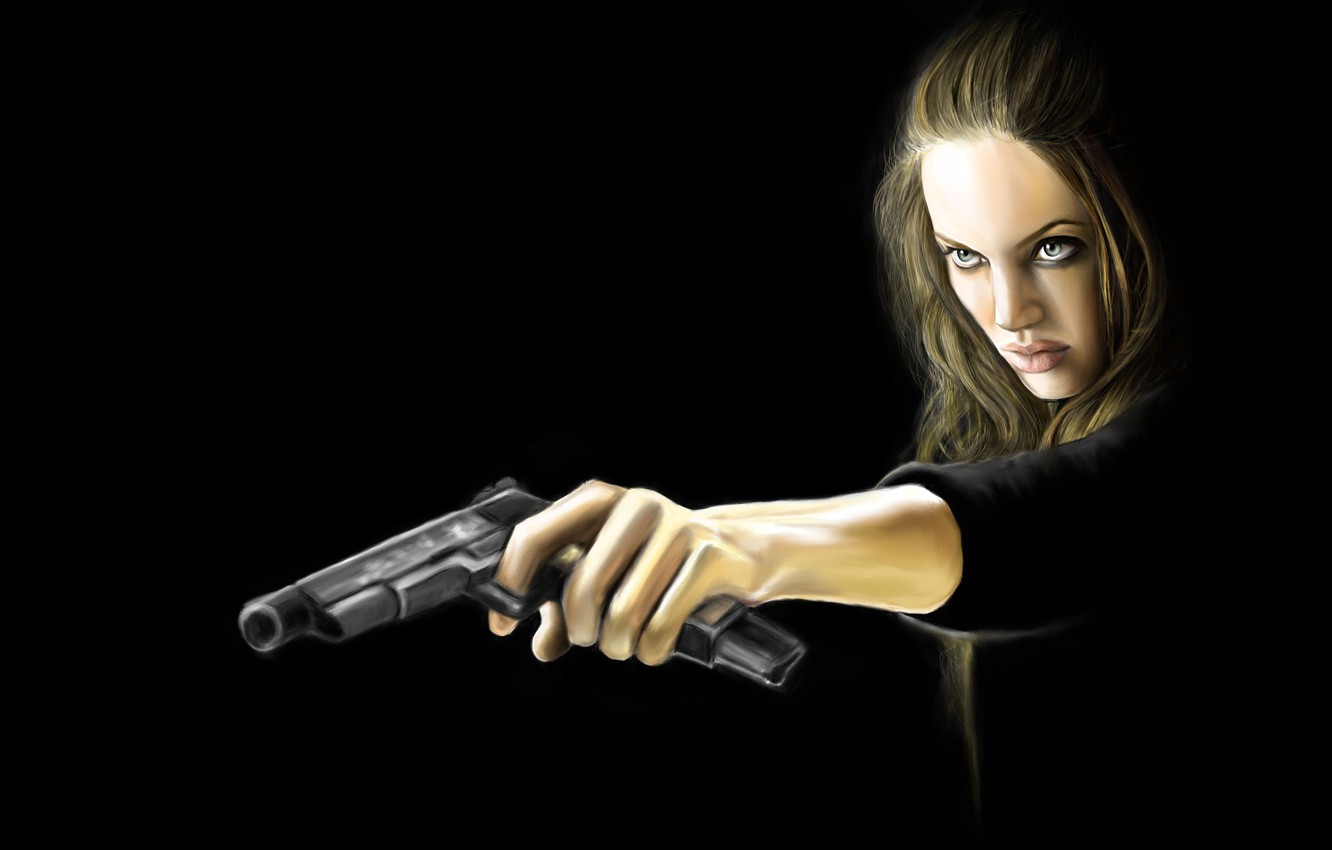 Wallpaper girl, weapons, Angelina Jolie, Angelina Jolie, Wanted, especially dangerous image for desktop, section фильмы
