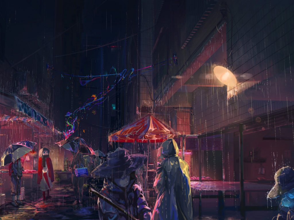 Wallpaper rain, anime girl, umbrella, art, original desktop wallpaper, HD image, picture, background, f57c9d