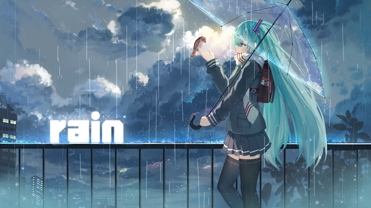 Image Vocaloid Hatsune Miku Anime Rain parasol