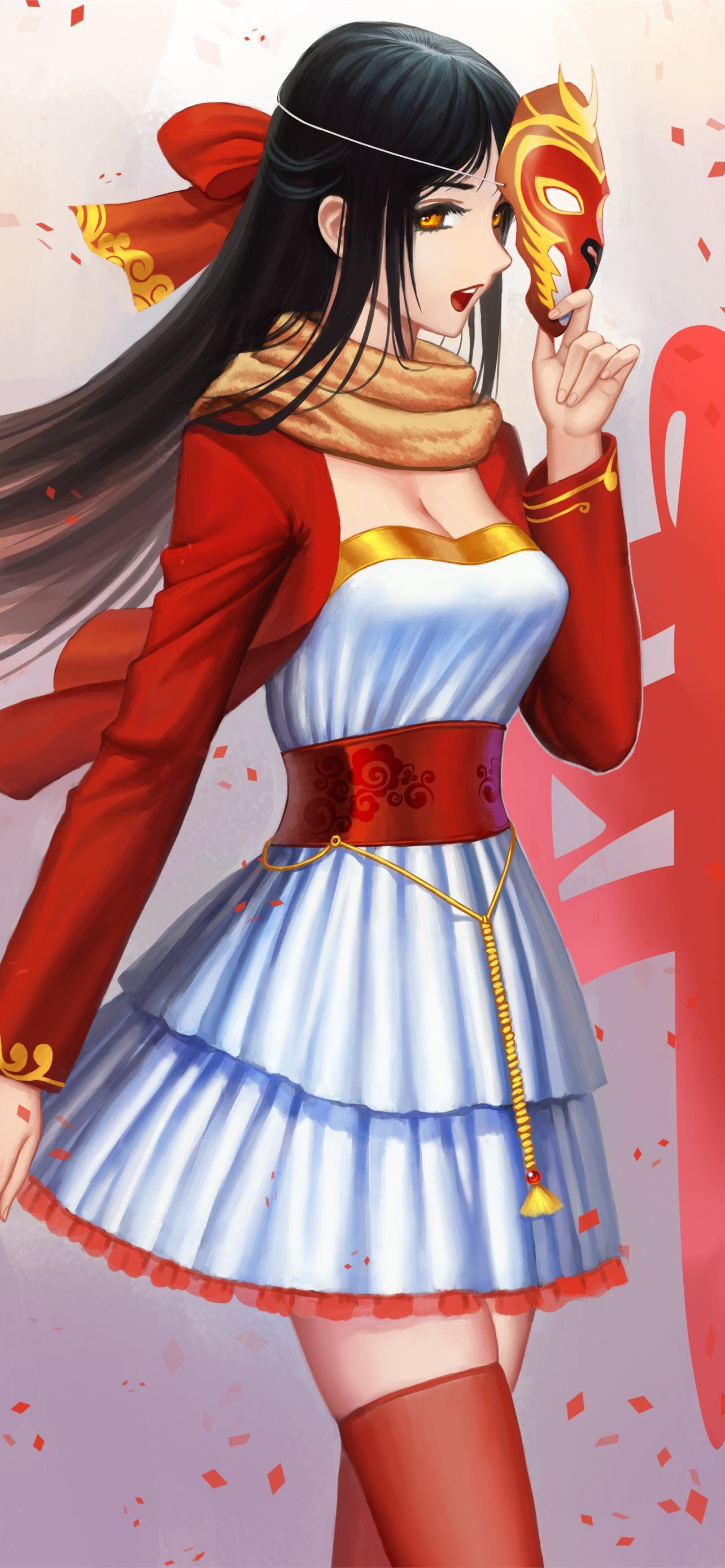 Anime Anime Girls Chinese New Year Long Hair Mask. iPhone Wallpaper Free Download