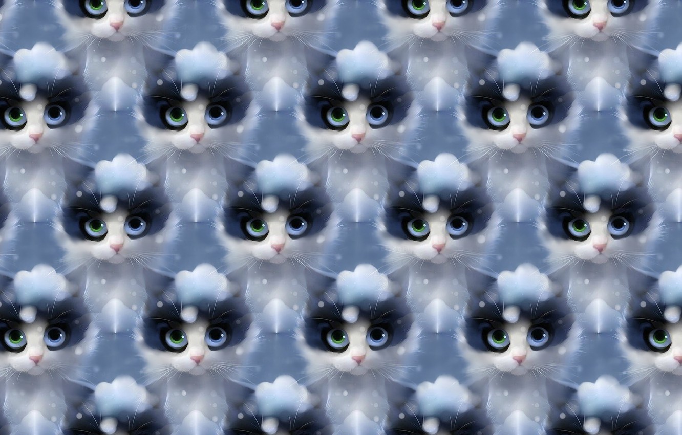 Wallpaper winter, cat, snow, texture, art, apofiss image for desktop, section текстуры