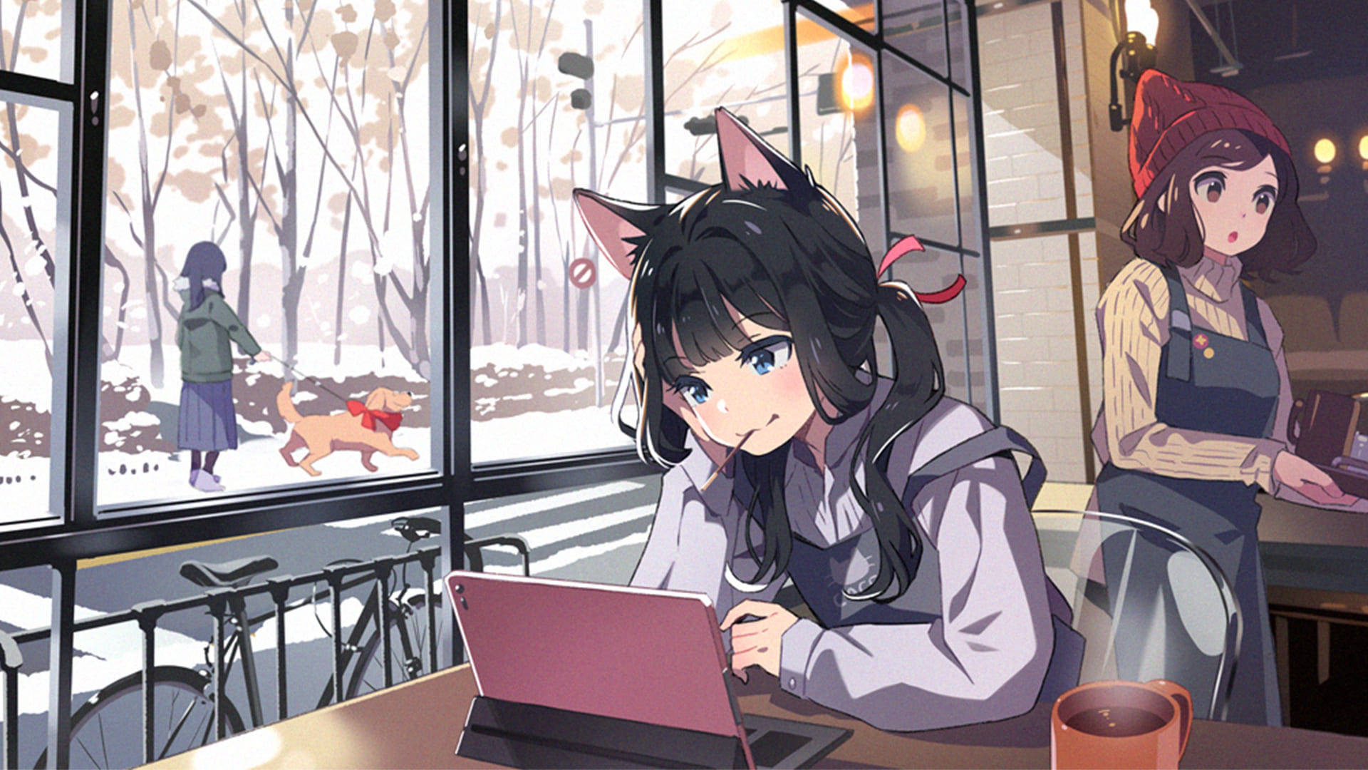 Download Winter Anime Cat Girl Wallpaper