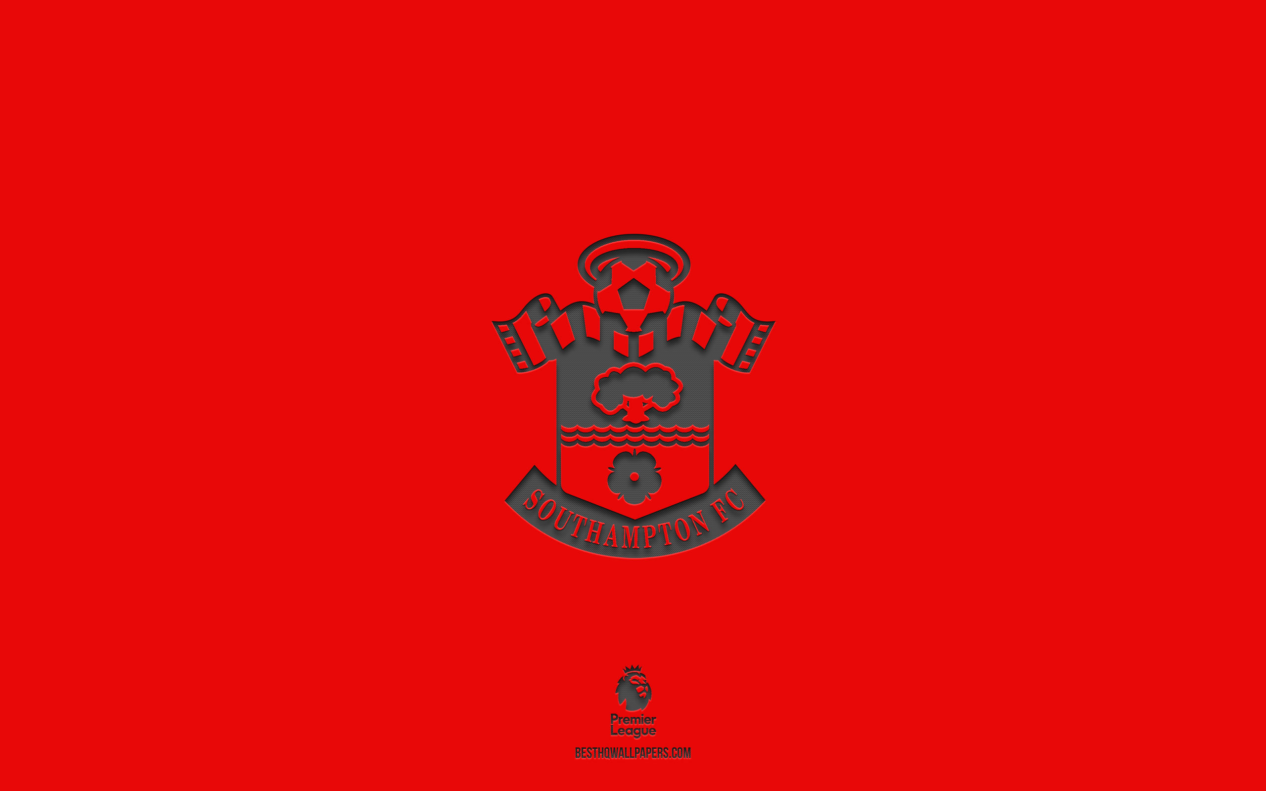 Download wallpaper Southampton FC, red background, English football team, Southampton FC emblem, Premier League, England, football, Southampton FC logo for desktop with resolution 2560x1600. High Quality HD picture wallpaper