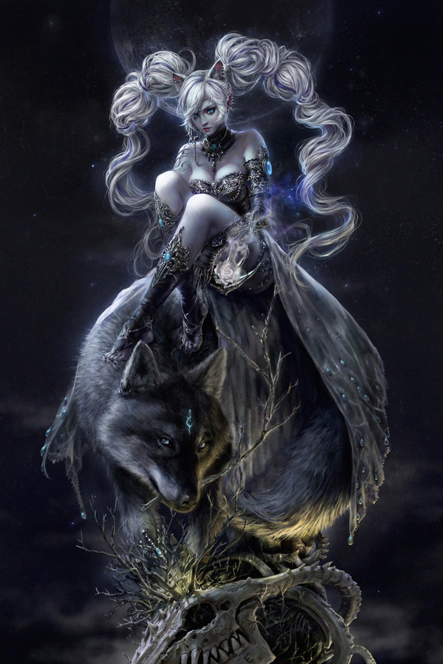 elda wolf, Girl, Fantasy, Magic, Dark, Night Wallpaper HD / Desktop and Mobile Background