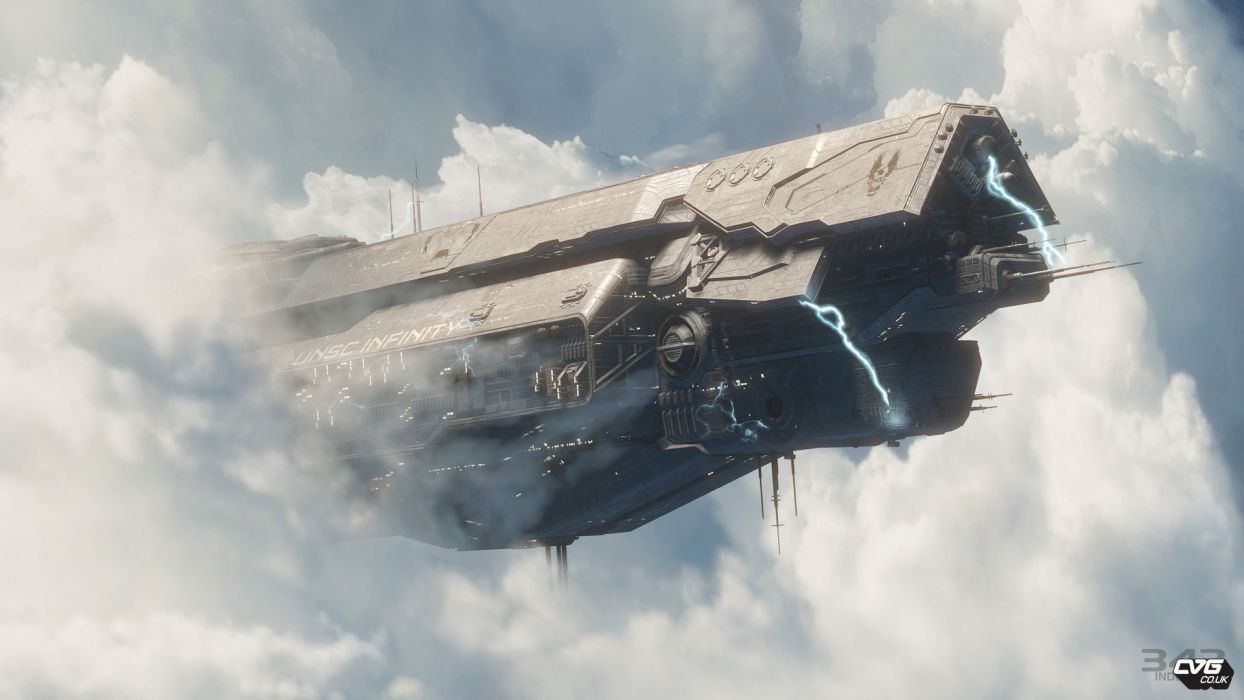 Halo 4 UNSC Infinity Kosmochesky Ship Sky Clouds Video Games Sci Fi Futuristic Spaceship Spacecraft Flight Wallpaperx1080