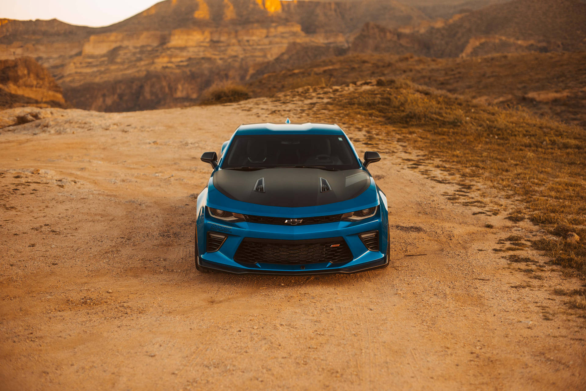 Download Blue Chevrolet Camaro Desert Wallpaper