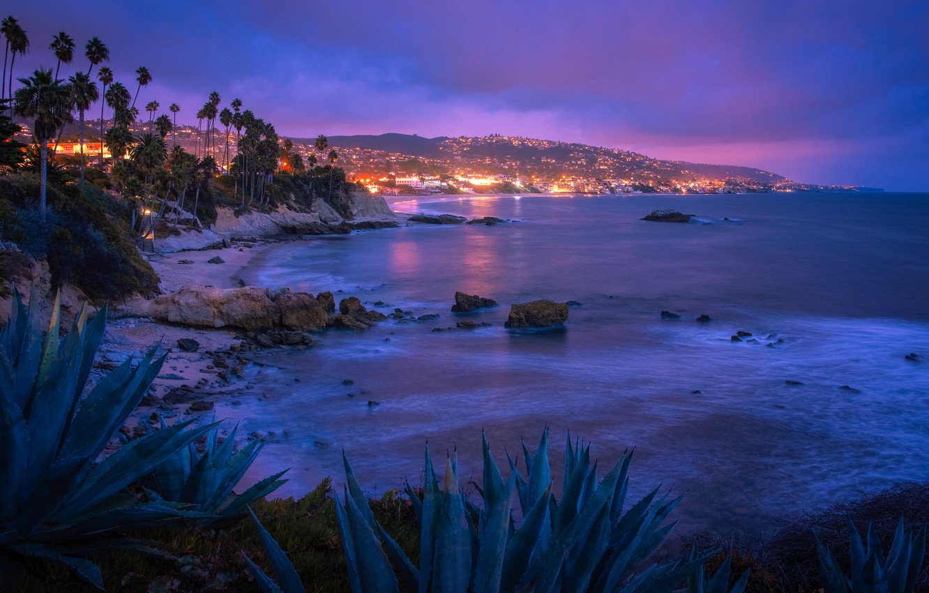 Wallpaper lights, USA, ocean, night, Laguna Beach image for desktop, section пейзажи