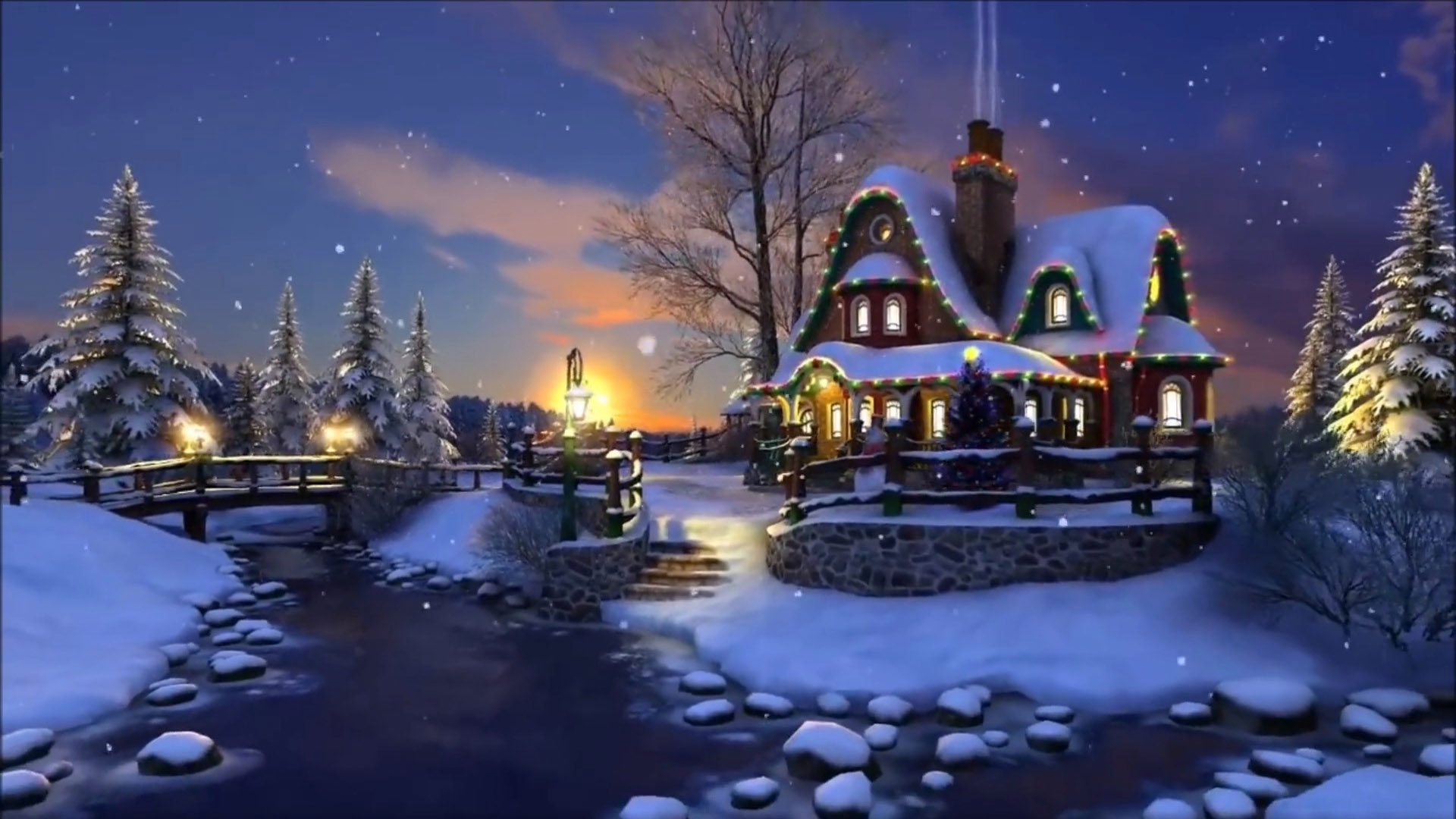 Magical Christmas Evening Winter Snow Night Wallpaper HD For Your XFCE Desktop