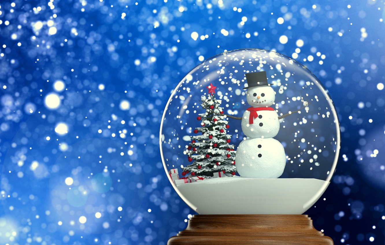 Wallpaper snow, tree, ball, New Year, Christmas, snowman, winter, snow, New Year, globe, Cristmas image for desktop, section новый год