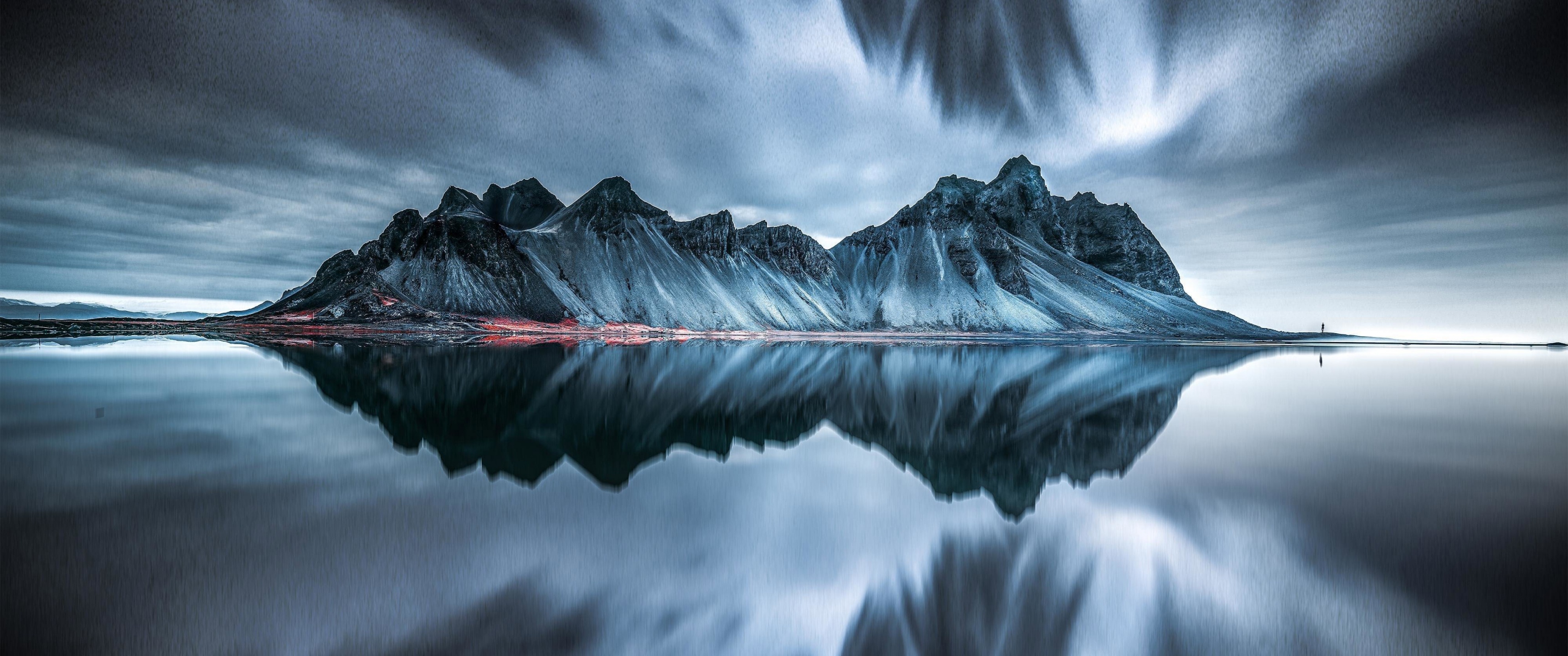Vestrahorn mountain Wallpaper 4K, Evening, Cold, Reflection, Iceland, Dark, Nature