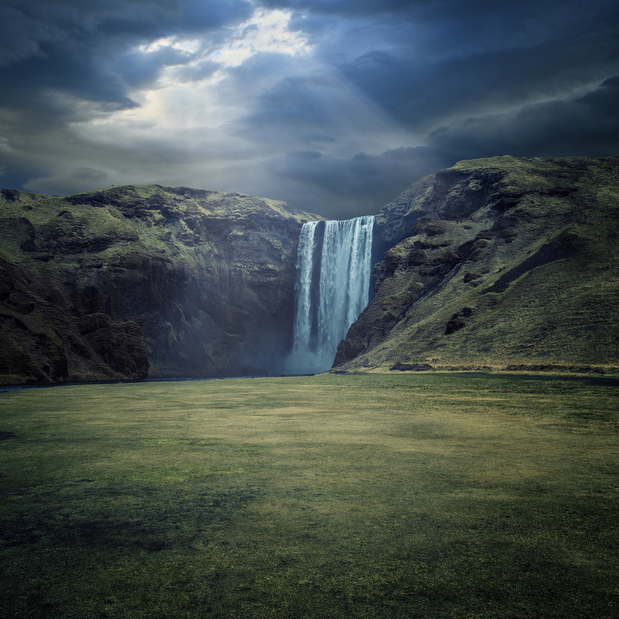 Skógafoss Wallpaper 4K, Waterfalls, Iceland, Cliffs, Sun rays, Nature