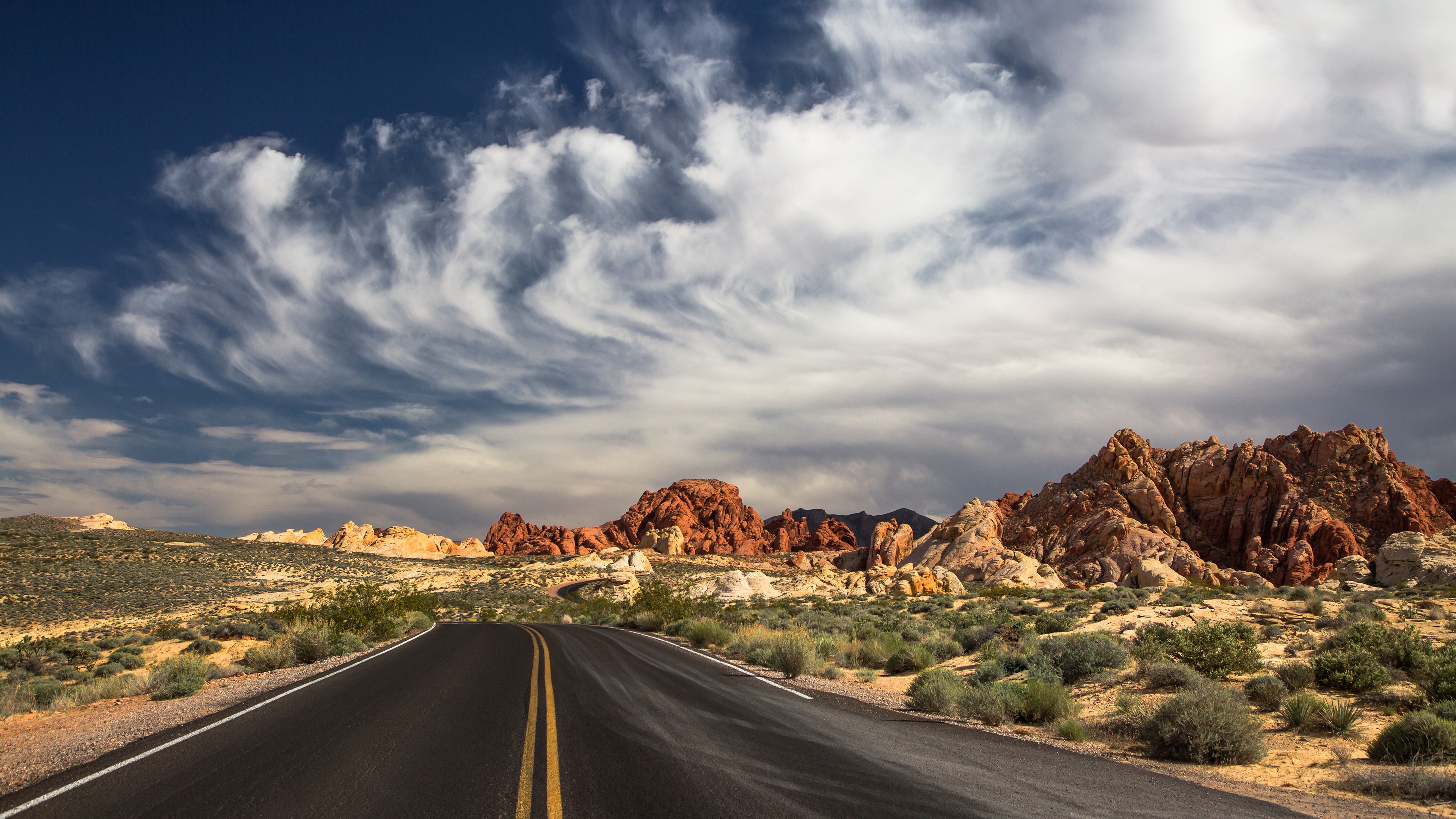 Wallpaper Las Vegas, 4k, HD wallpaper, 5k, the Valley of Fire State Park, road, clouds, mountain, valley, day, sky, Nature