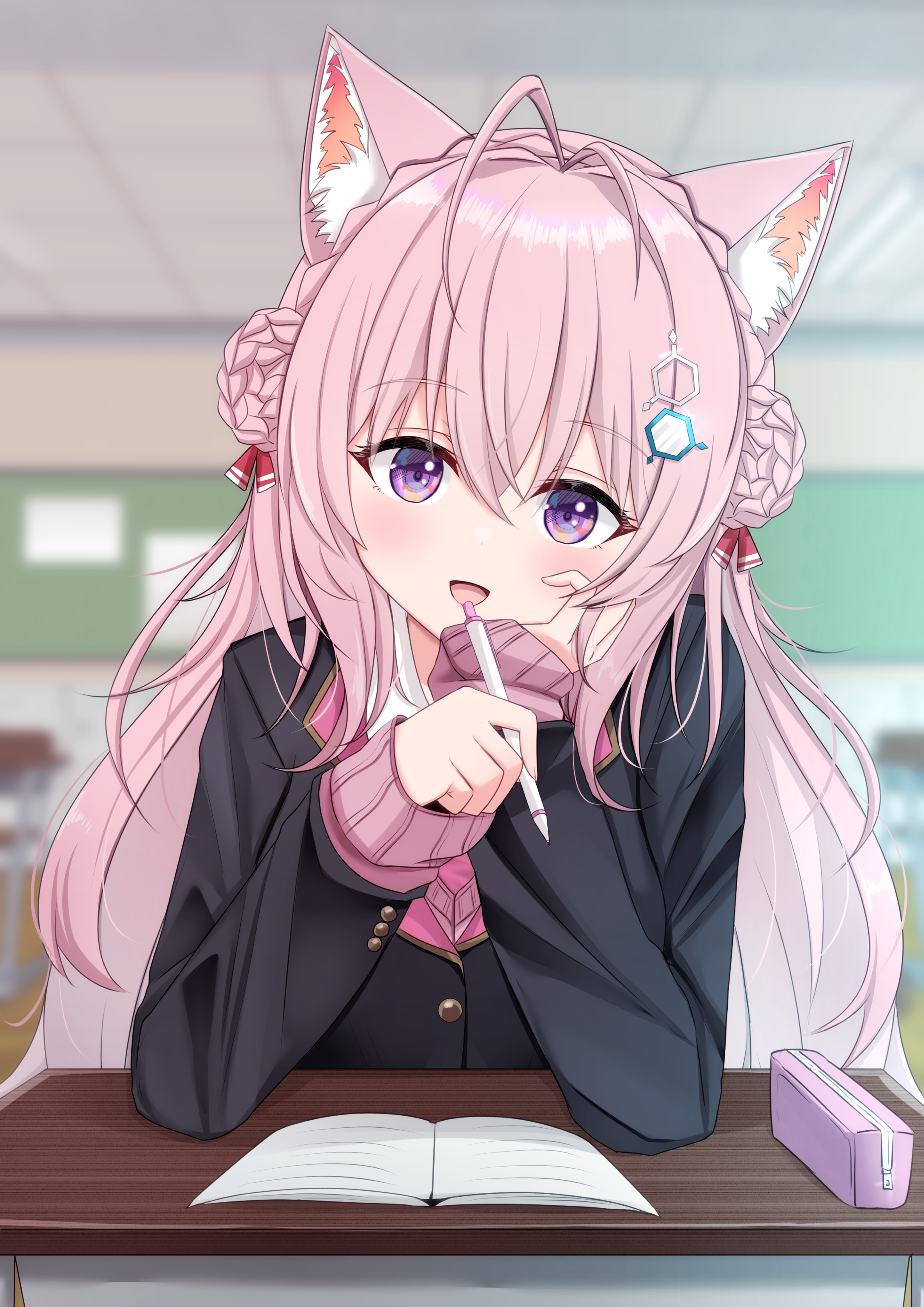 Download 1200x2640 Hakui Koyori, Pink Hair, Virtual Youtuber, Classroom Wallpaper for Huawei P40 Pro