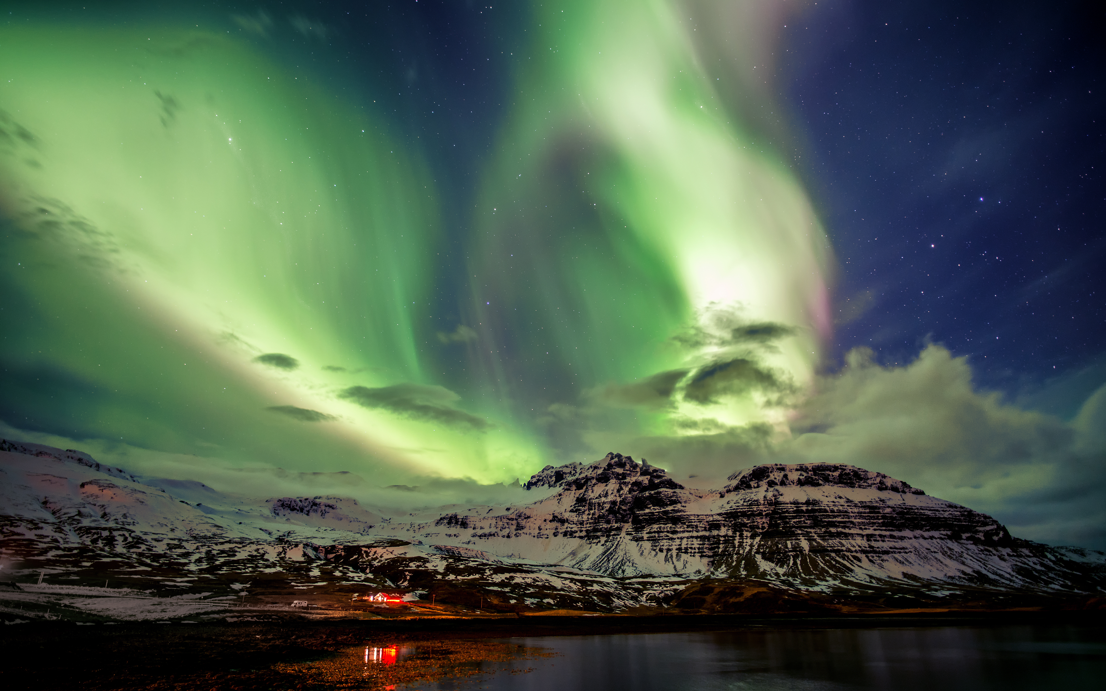 Northern Lights Wallpaper 4K, Aurora Borealis, Iceland, Nature