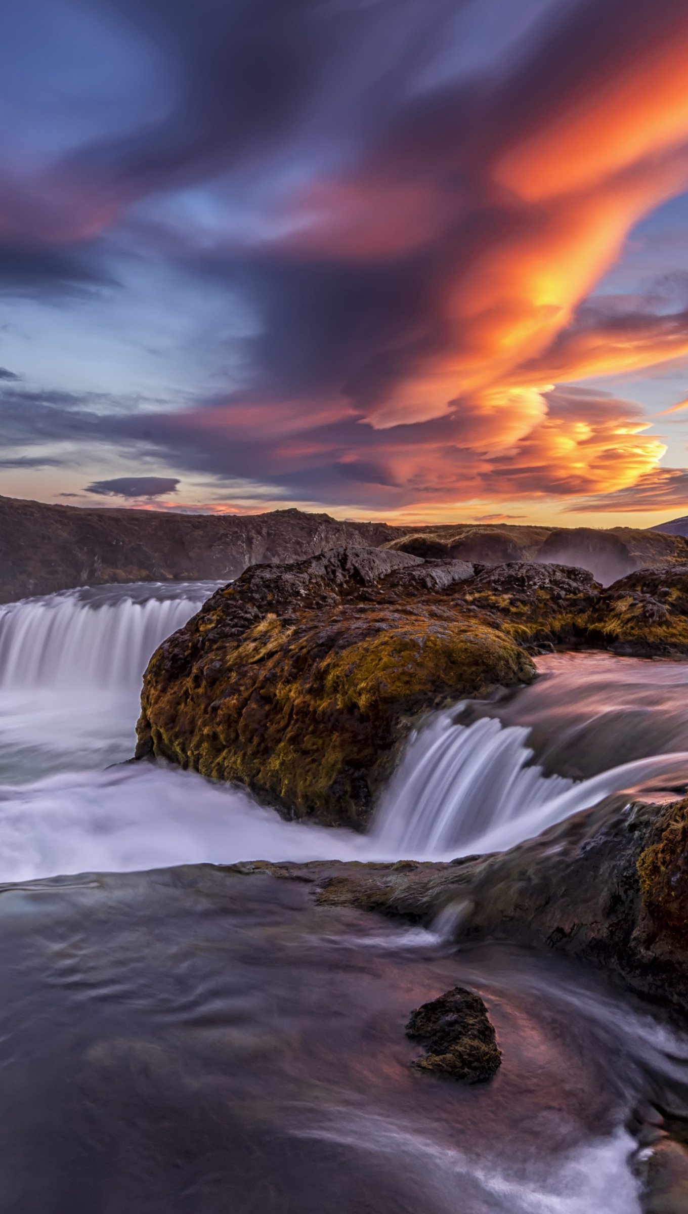 Waterfall in river in Iceland at sunset Wallpaper 4k Ultra HD