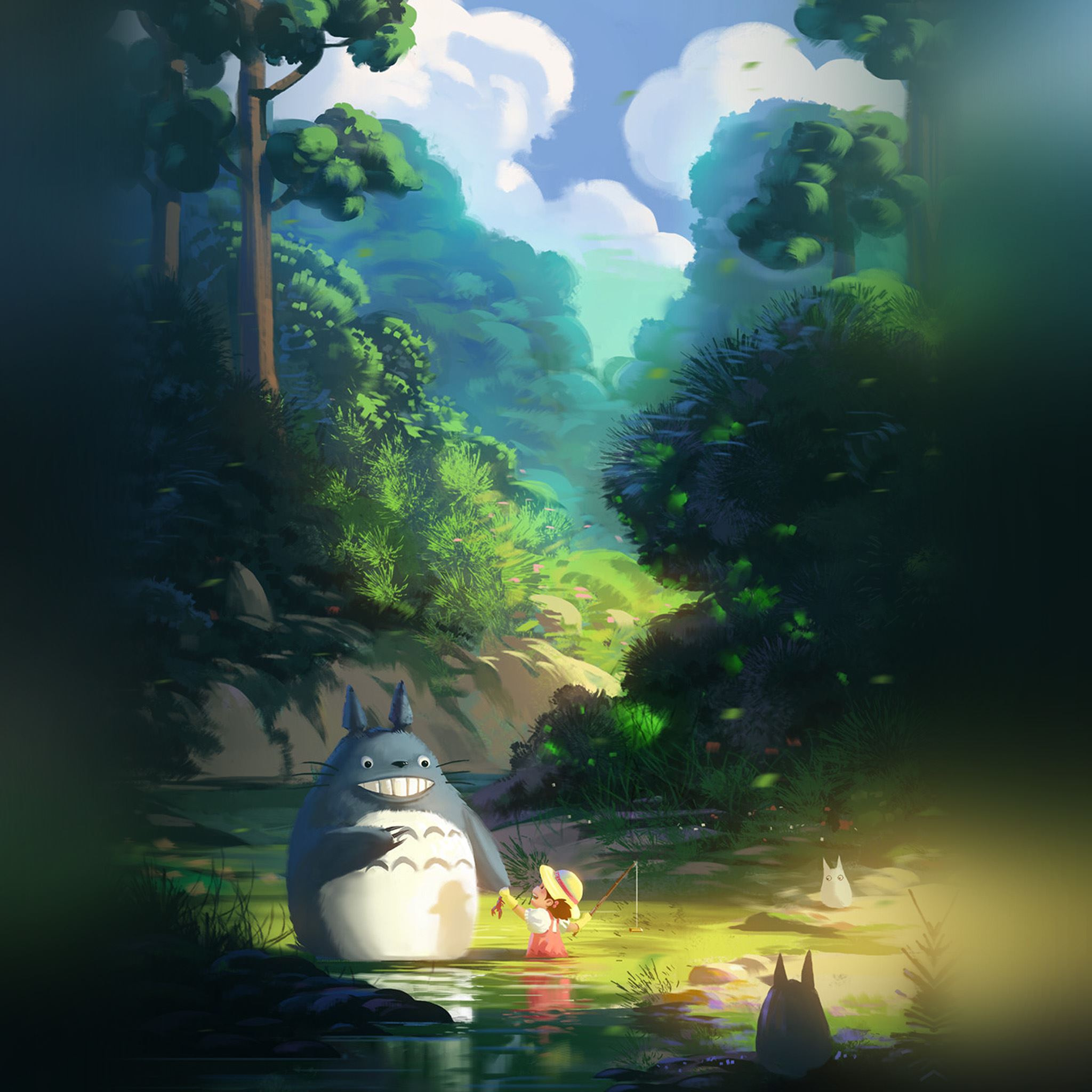 Totoro Anime Illustration Art iPad Air Wallpaper Free Download
