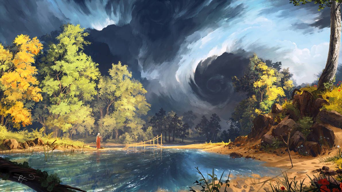 Storm Clouds” by ReFiend /2QaErN1. Fantasy landscape, Anime scenery wallpaper, Scenery wallpaper