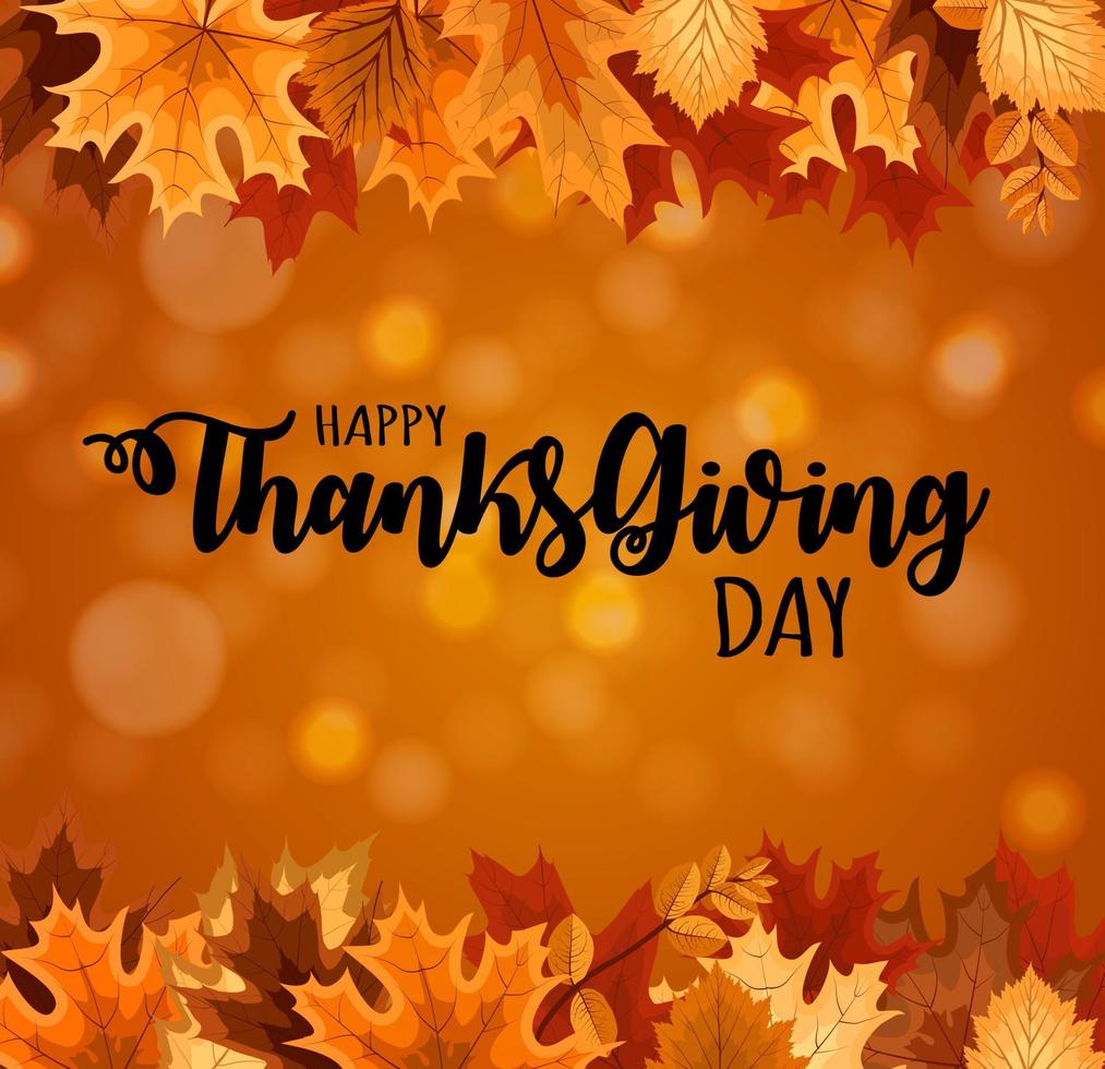 Abstract Happy Thanksgiving Day Background with Falling Autumn Leaves