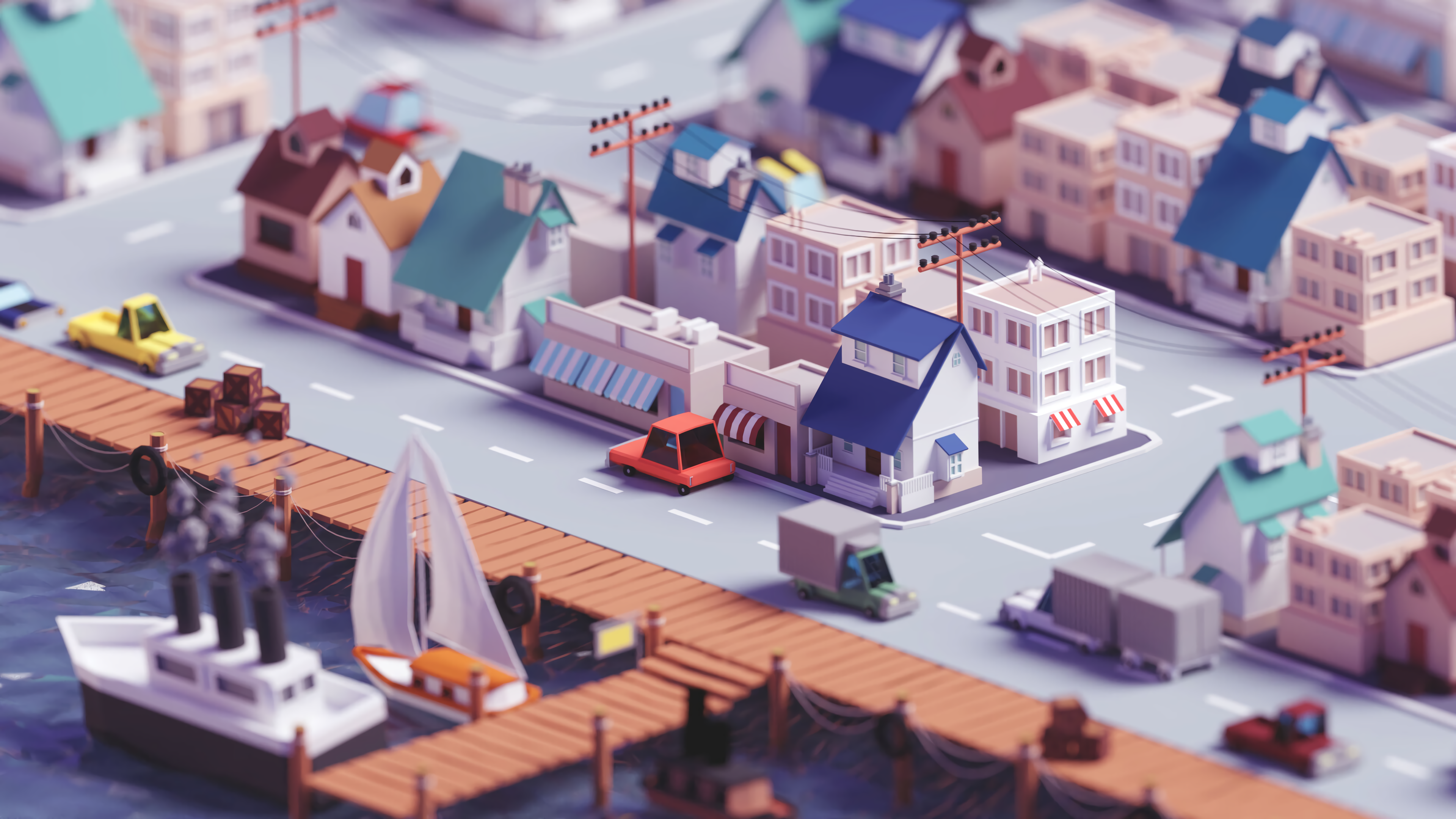 Low Poly Winter Town [3840x2160]
