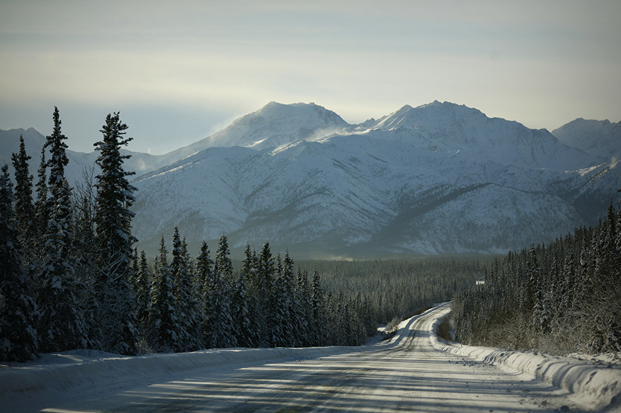 Picture Nature Winter Mountains Roads forest