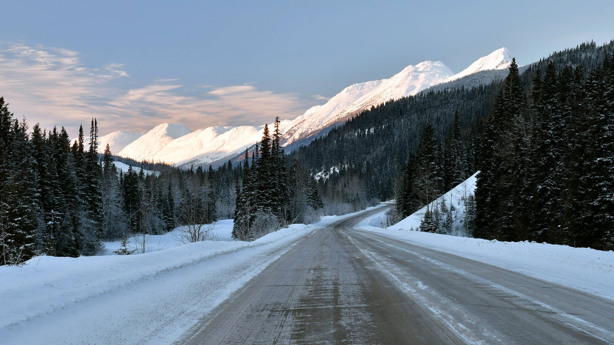 Download Snow Mountain Winter Road Wallpaper