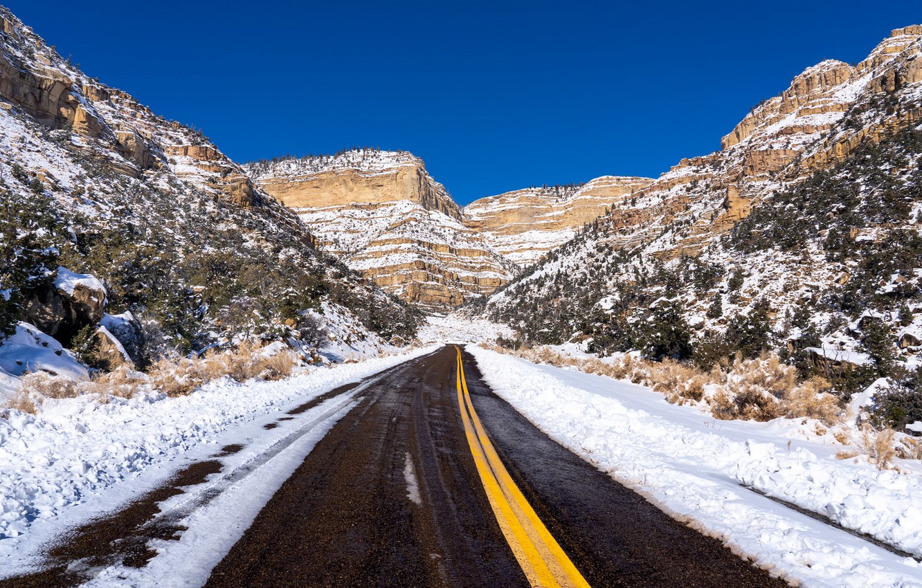 Wallpaper winter, road, mountains image for desktop, section природа