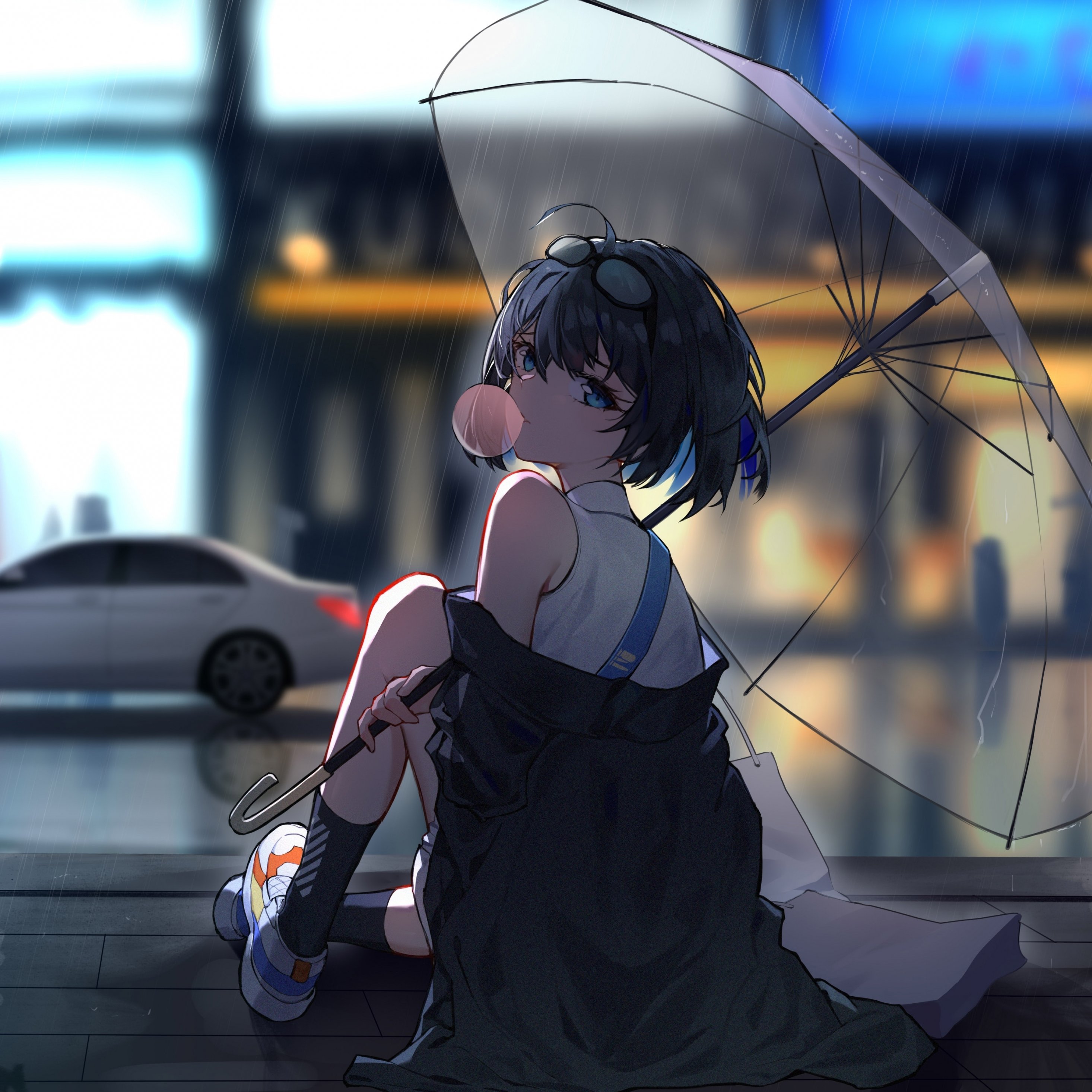 Download enjoying rain, anime girl 2932x2932 wallpaper, ipad pro retina, 2932x2932 image, background, 25093