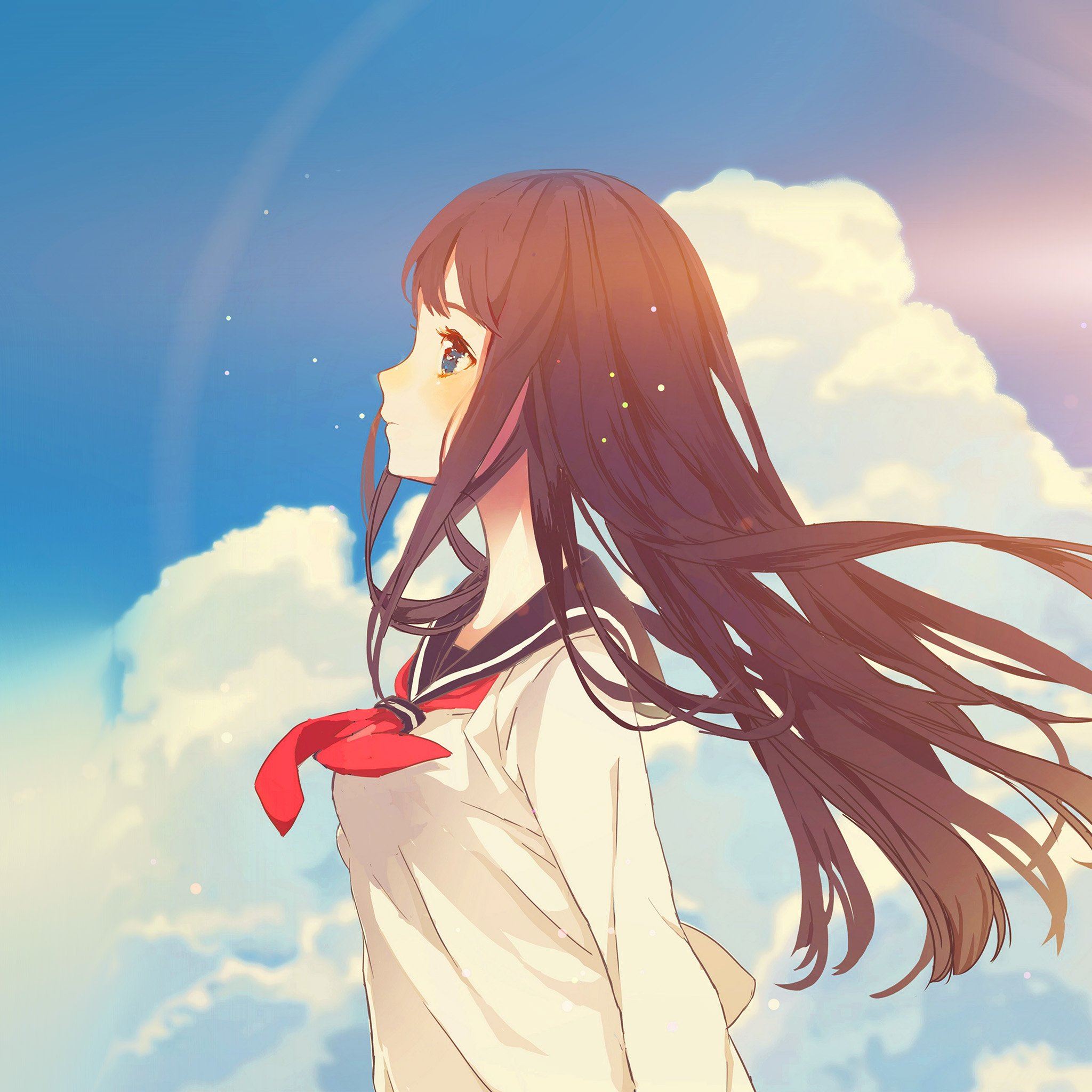 Cute Girl Illustration Anime Sky Flare iPad Air Wallpaper Free Download