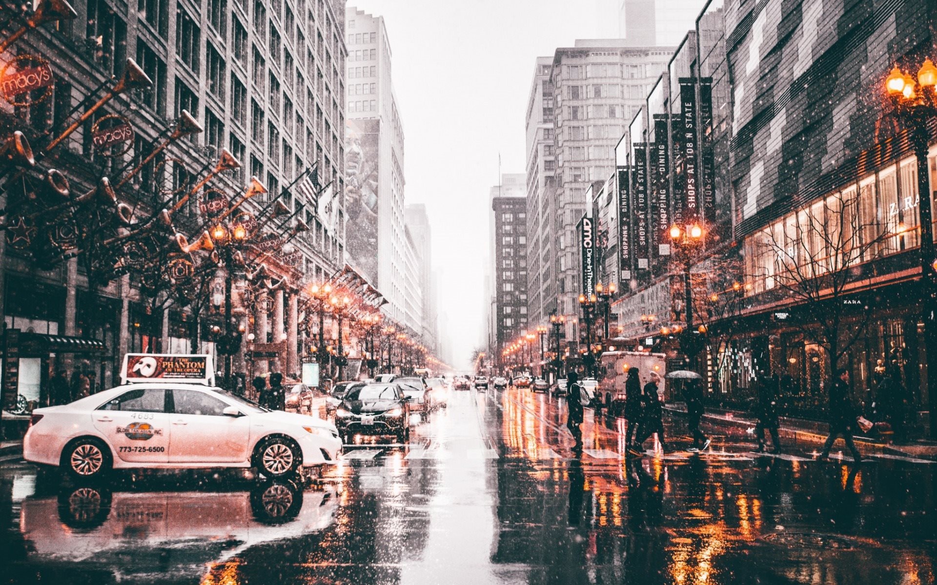 Download wallpaper Chicago, street, winter, taxi, United States, Illinois for desktop with resolution 1920x1200. High Quality HD picture wallpaper