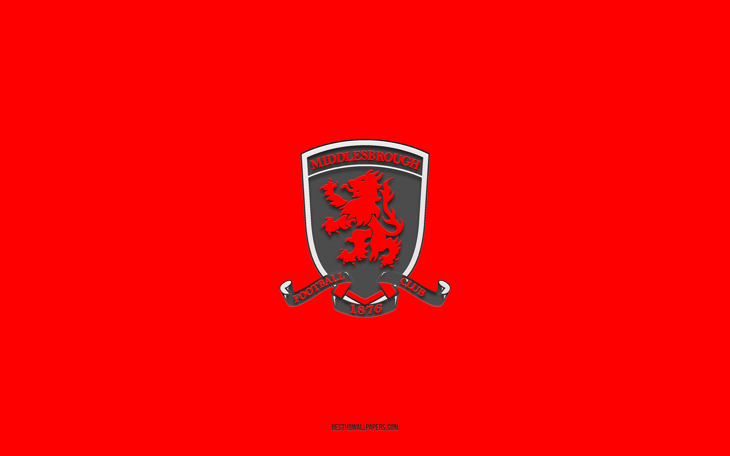 Download wallpaper Middlesbrough FC, red background, English football team, Middlesbrough FC emblem, EFL Championship, Middlesbrough, England, football, Middlesbrough FC logo for desktop with resolution 2560x1600. High Quality HD picture wallpaper