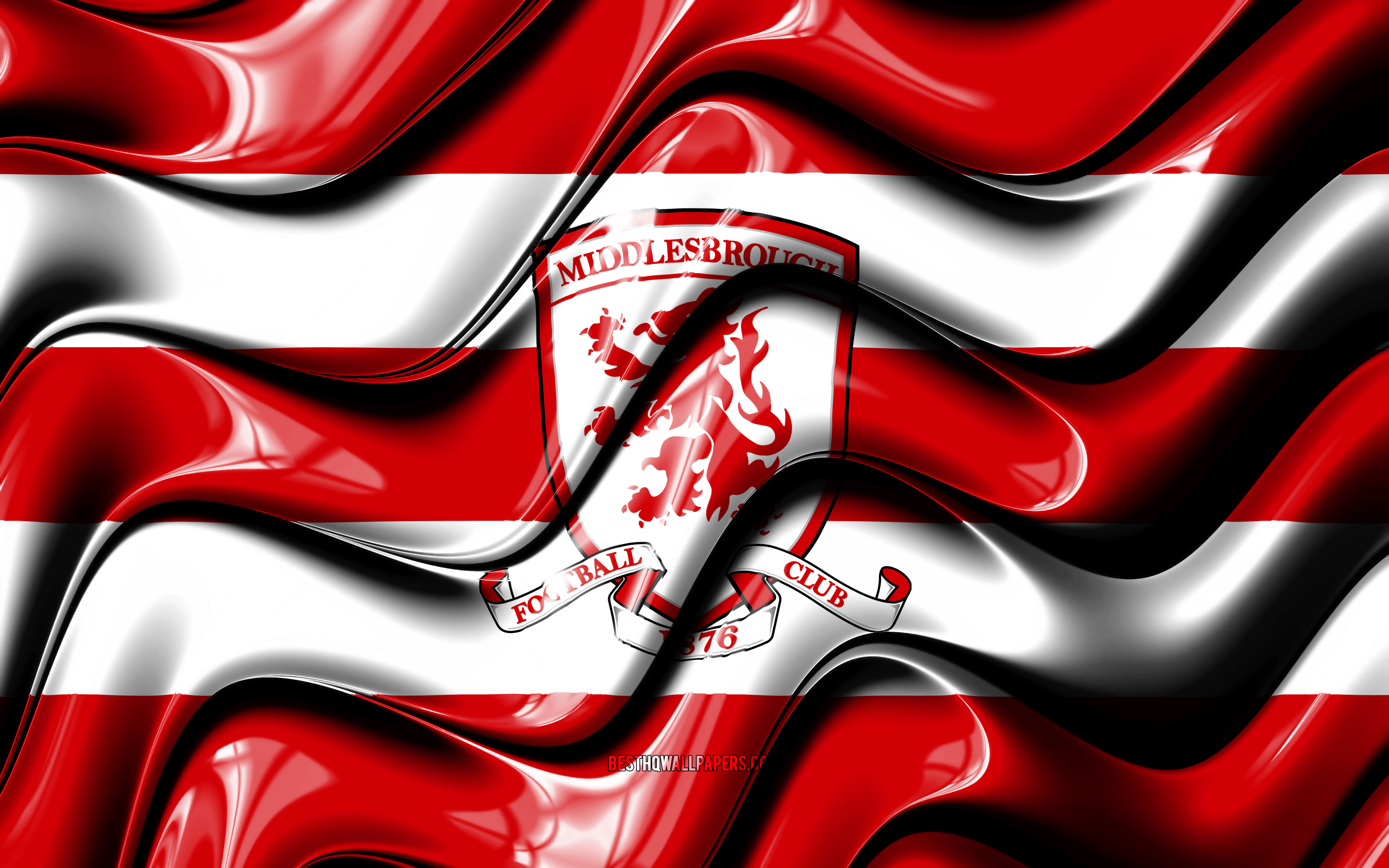 Download wallpaper Middlesbrough flag, 4k, red and white 3D waves, EFL Championship, english football club, football, Middlesbrough logo, Middlesbrough FC, soccer, FC Middlesbrough for desktop with resolution 3840x2400. High Quality HD picture