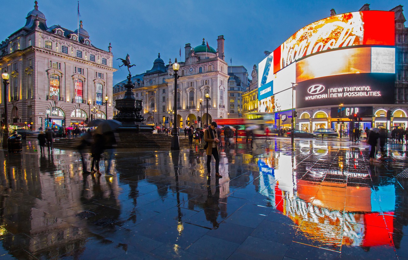 Wallpaper reflection, England, London, Piccadilly circus, fountain Shaftesbury, SOHO image for desktop, section город