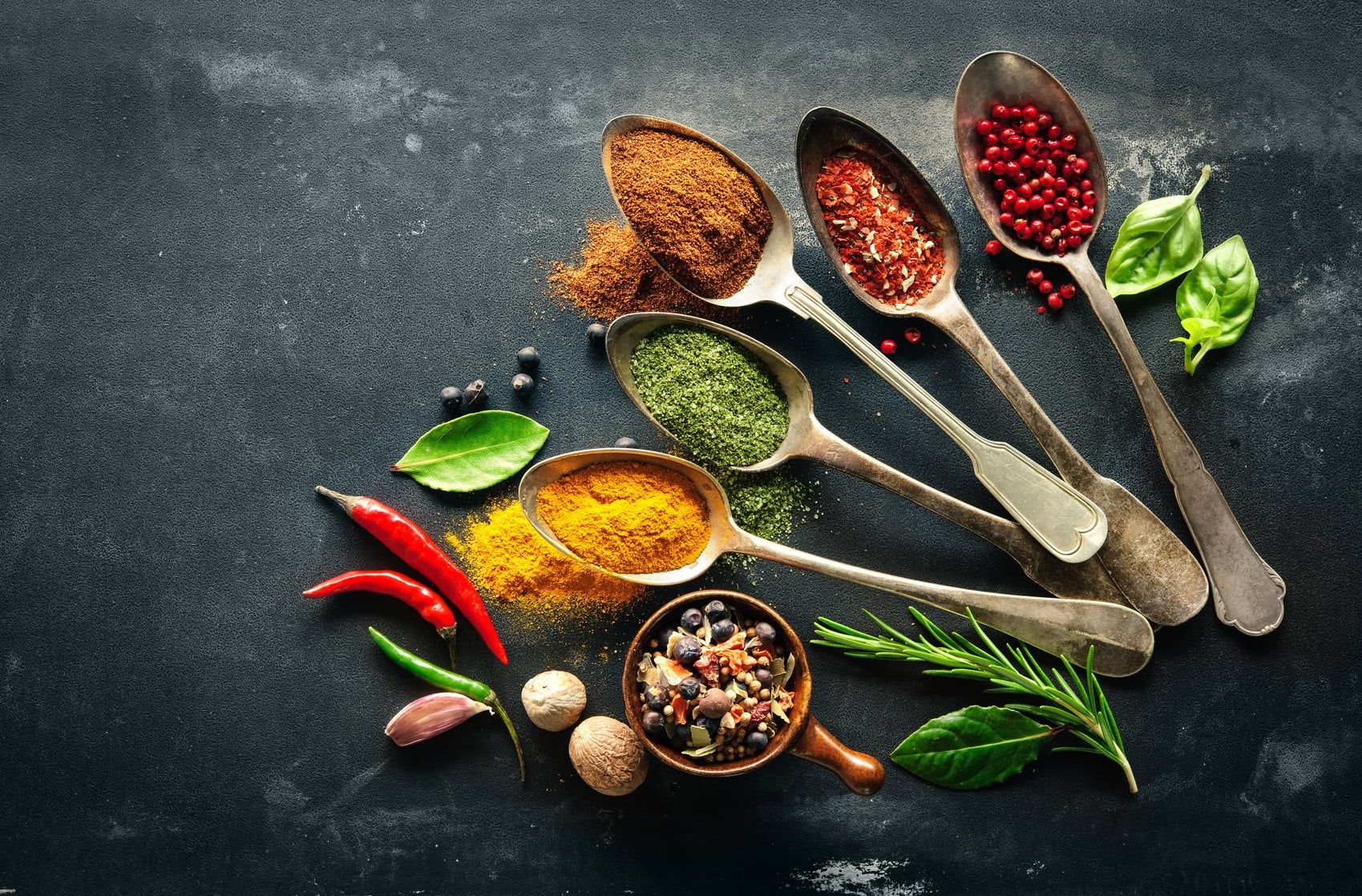 variety of spices #spices #Pepper #food #spoons #leaves P #wallpaper #hdwallpaper #desktop. Hanging wall decor, Kitchen wall art, Kitchen paint