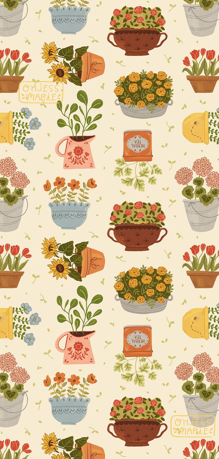 Some Flower Pots Fabric. Cute patterns wallpaper, Cute wallpaper, Pretty wallpaper