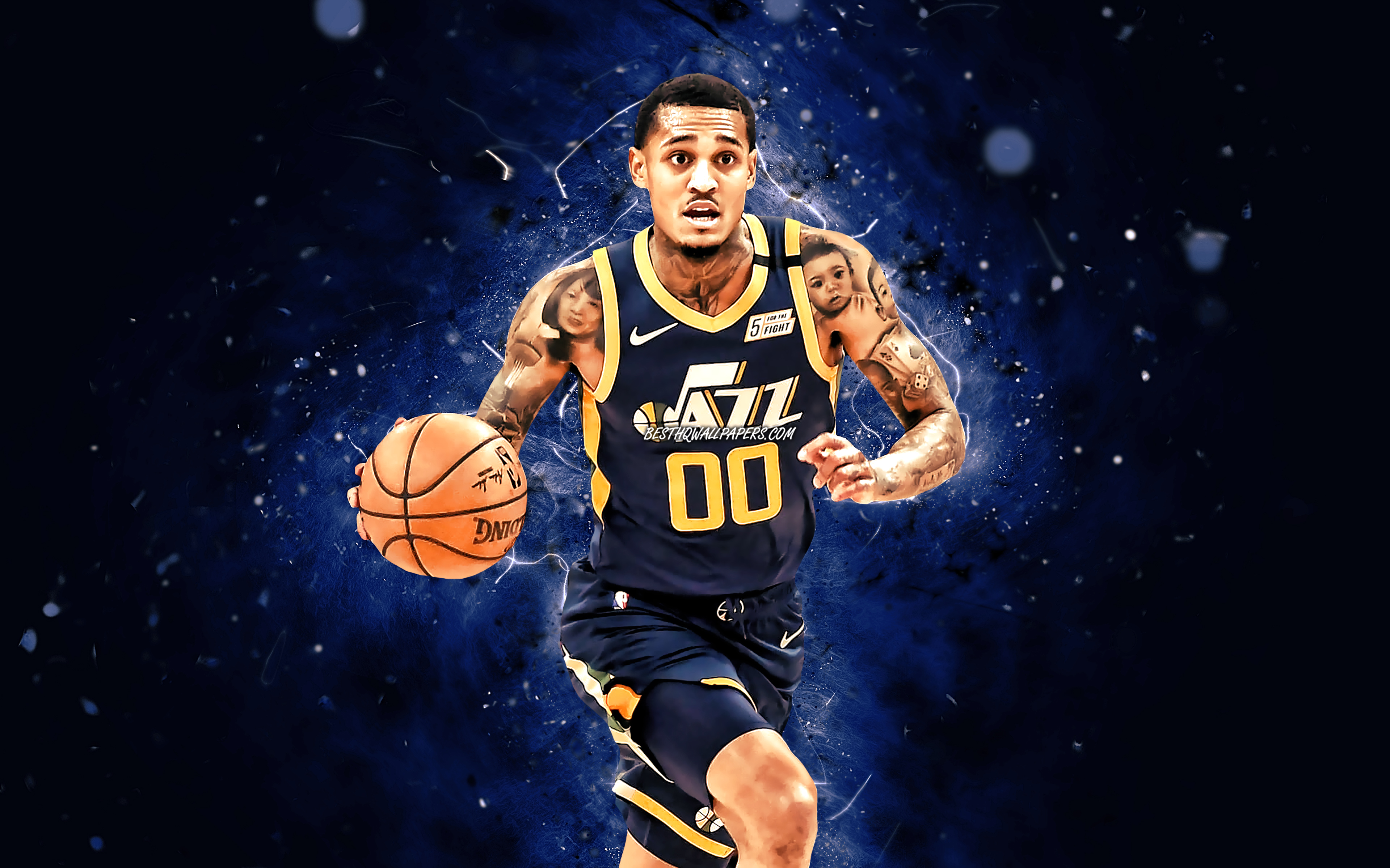 Download wallpaper Jordan Clarkson, 4k, Utah Jazz, NBA, basketball, Jordan Taylor Clarkson, Jordan Clarkson Utah Jazz, blue neon lights, Jordan Clarkson 4K for desktop with resolution 3840x2400. High Quality HD picture wallpaper