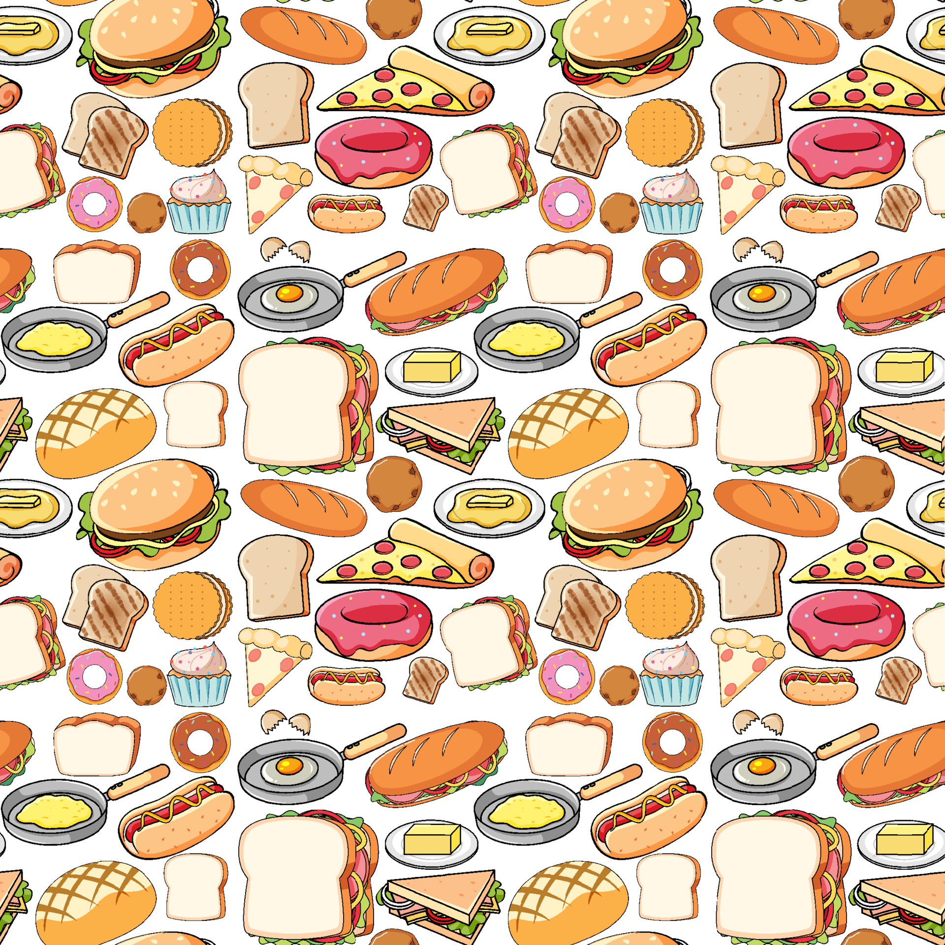 Seamless background design with different food