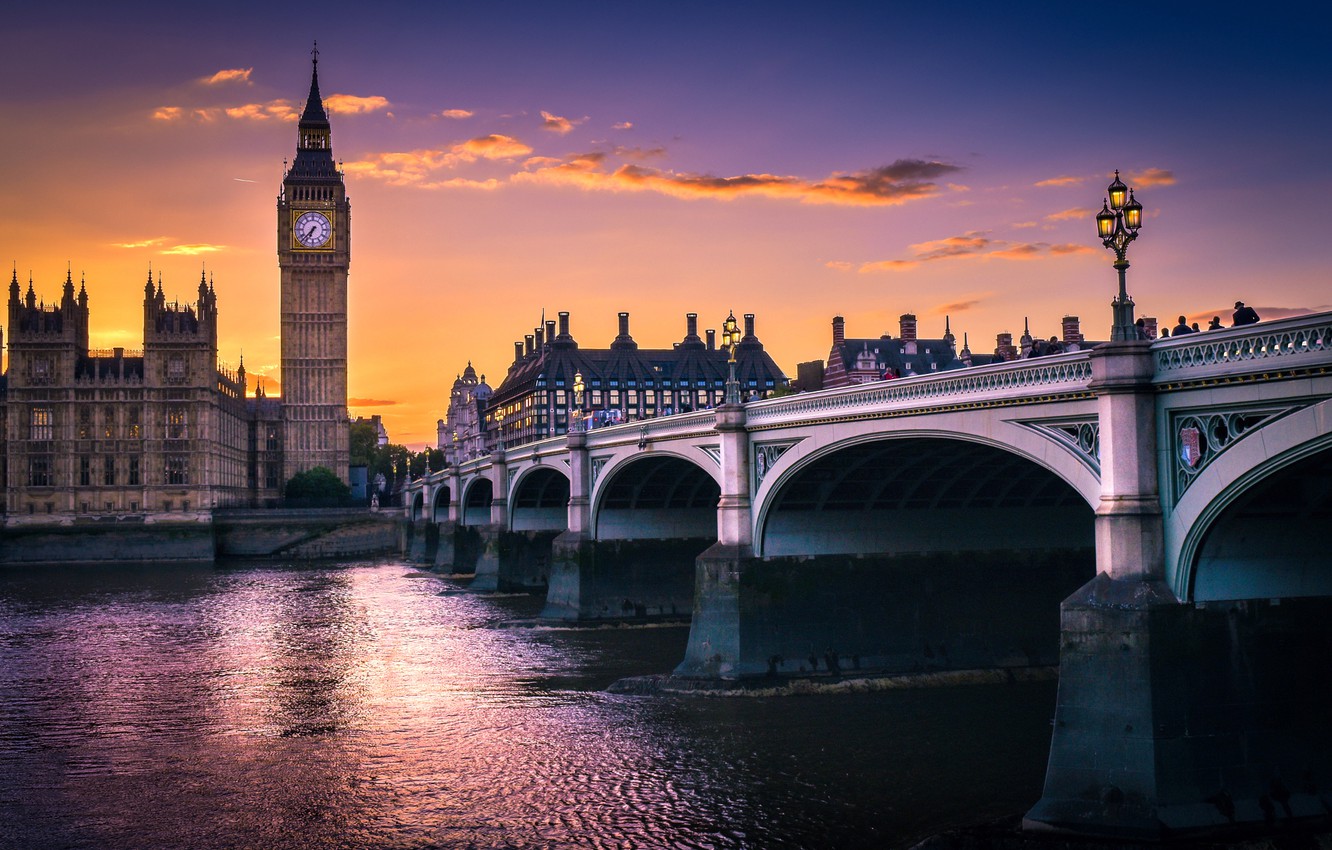 Wallpaper sunset, bridge, river, London, architecture, Big Ben image for desktop, section город