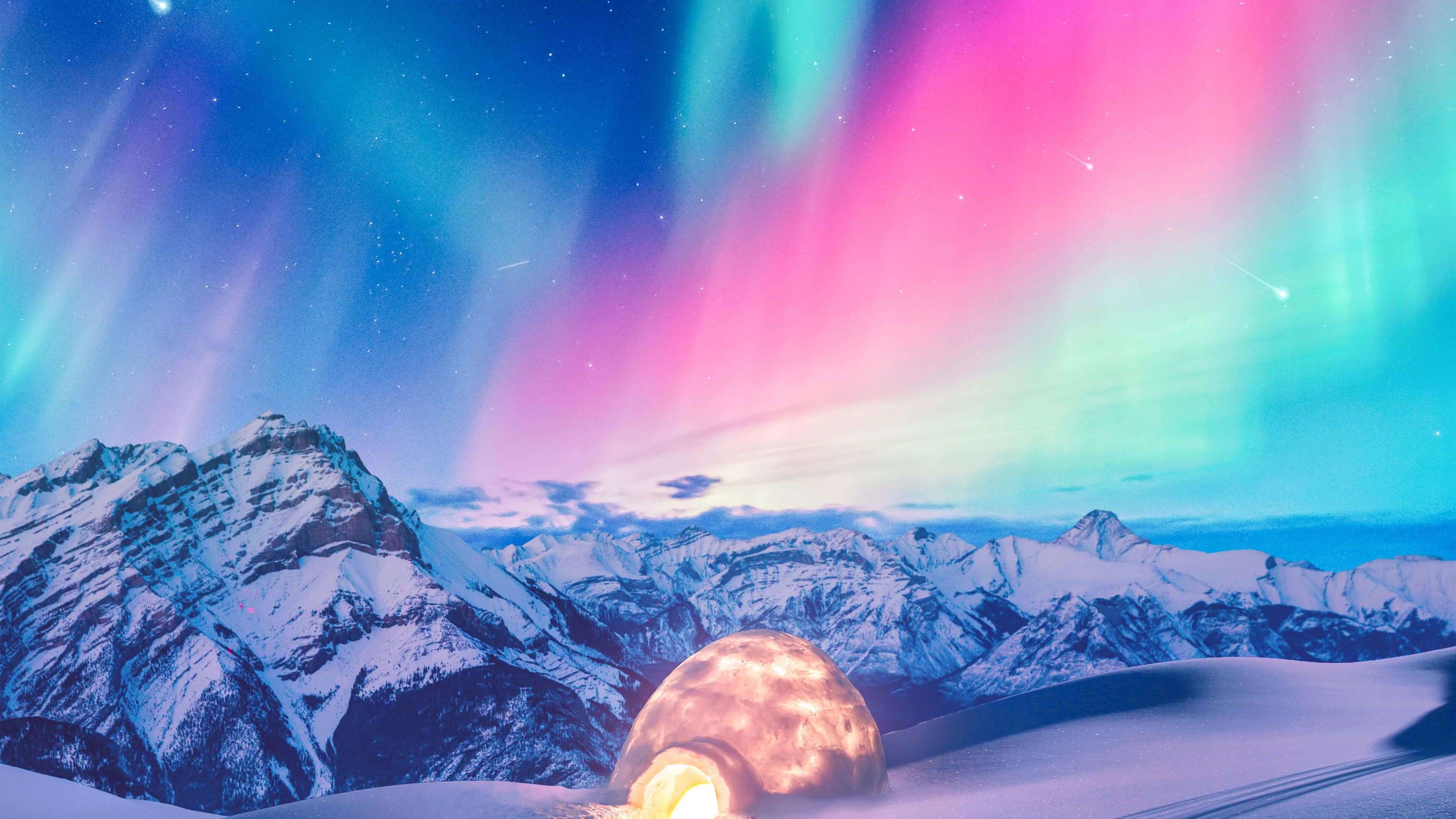 Wallpaper 4k Snow Winter Iceland Aurora Northern Lights Wallpaper