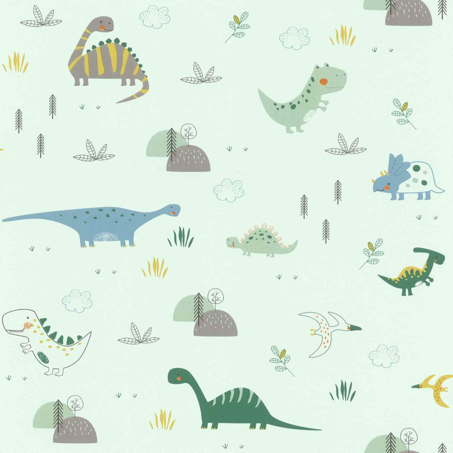 Bambino XVIII Dinosaurs Wallpaper Mint Green Rasch 249330, Everything Else