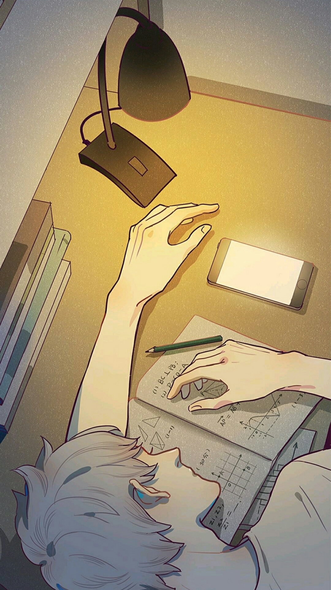 Studying Night Anime Boys Sleeping Phone Lamp Wallpaper:1080x1920