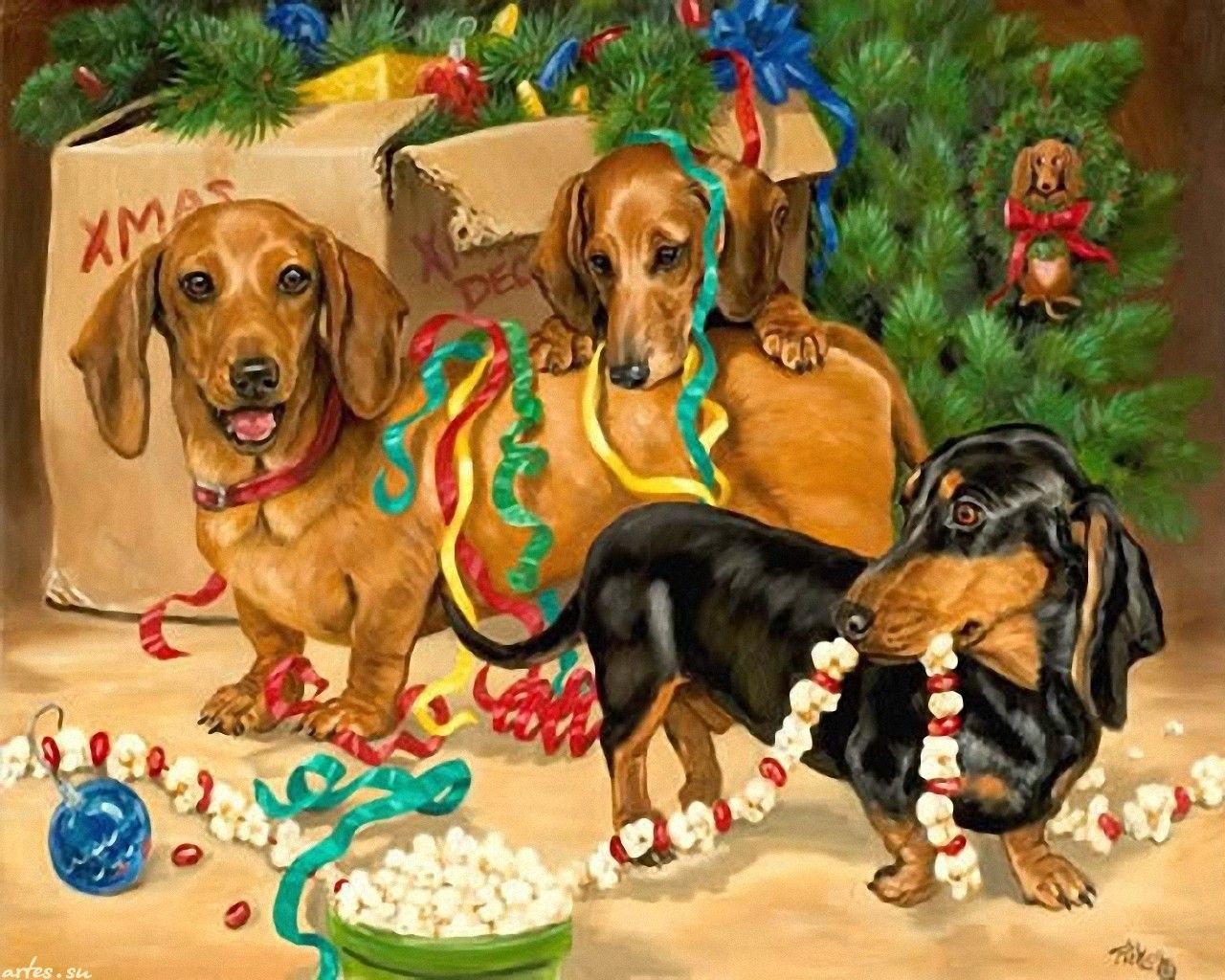 wallpaper.com. Christmas animals, Dachshund christmas, Vintage dachshund