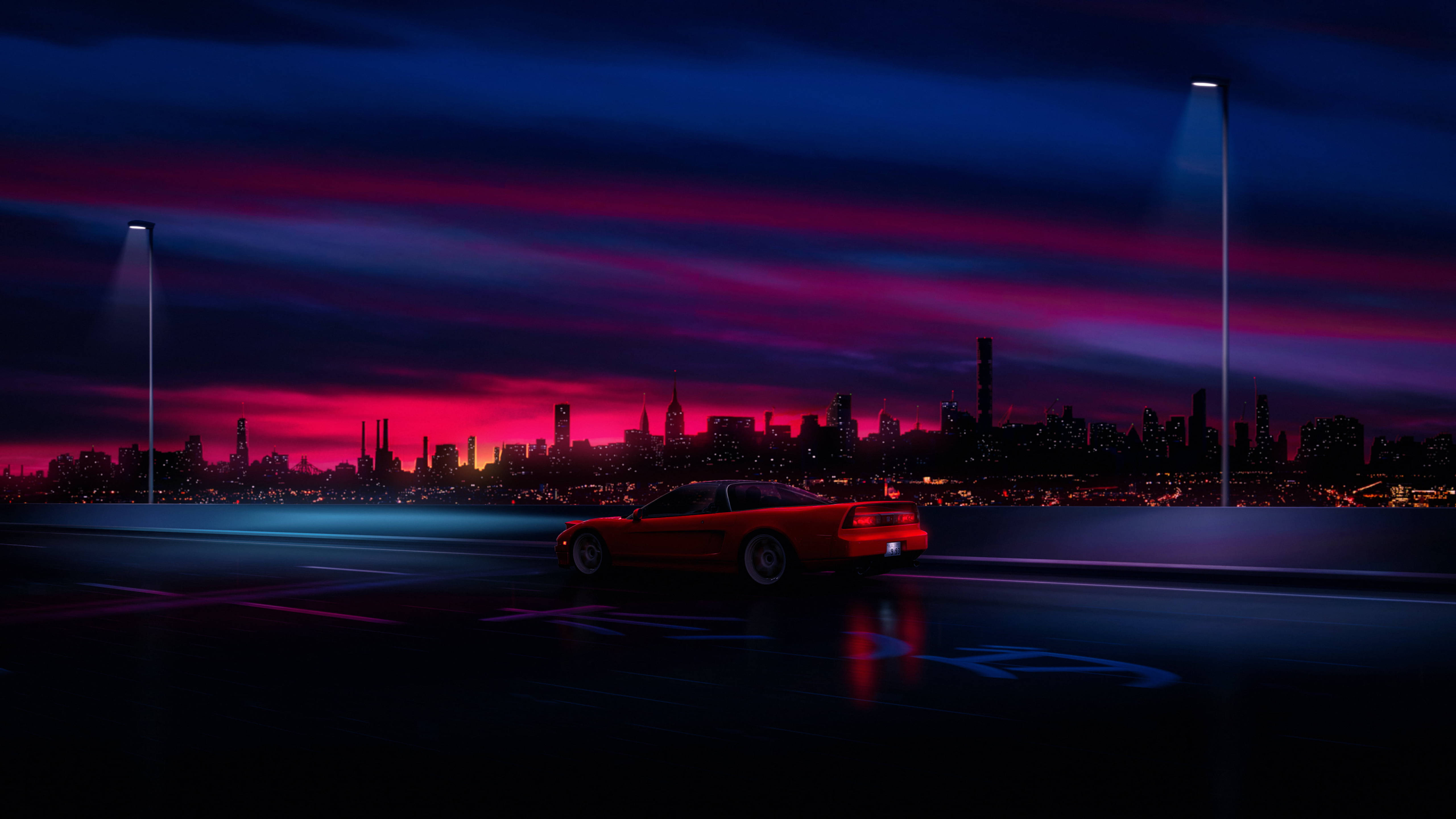 Download Sports Car Synthwave Night Wallpaper